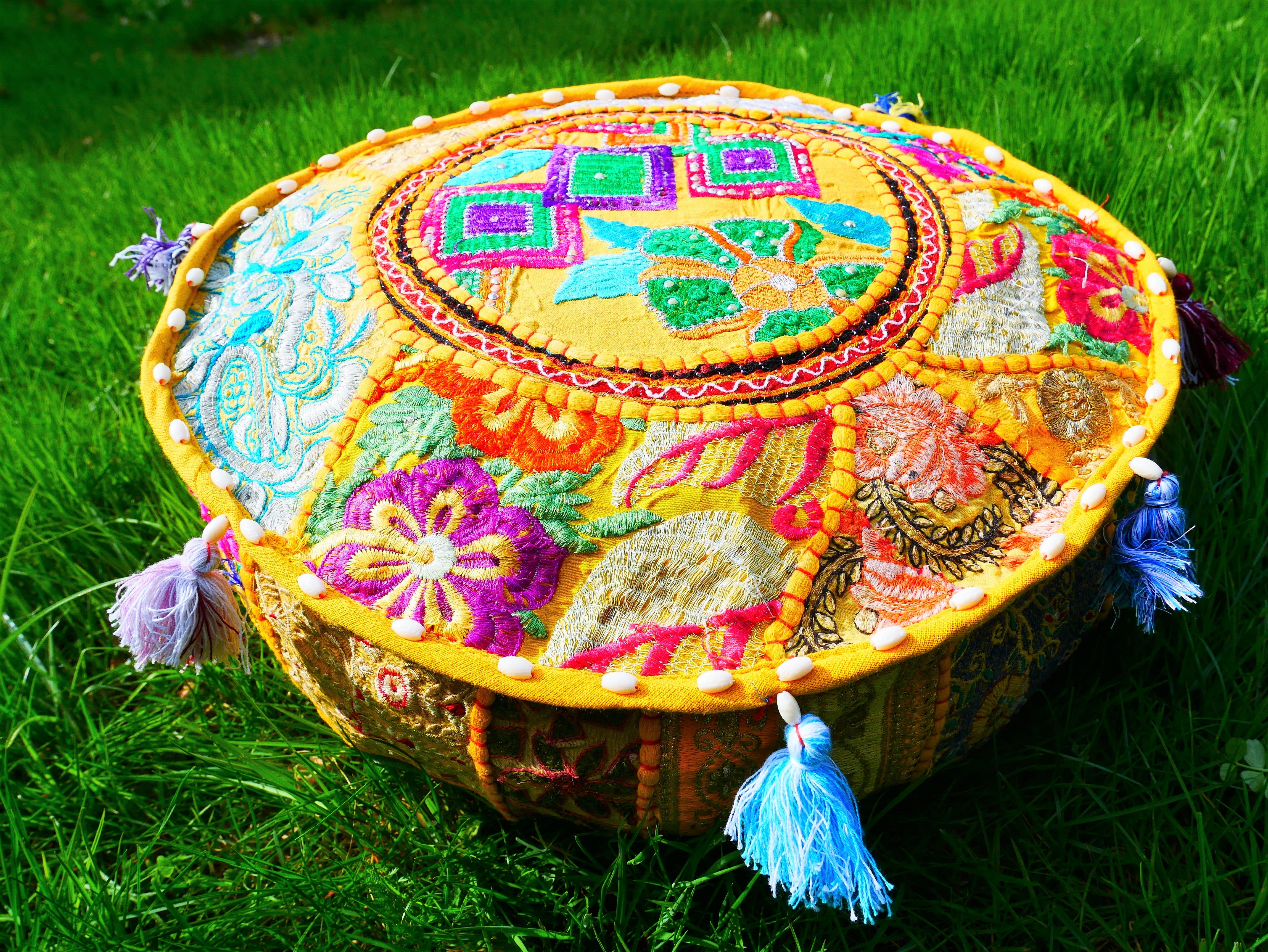 Almohada de suelo boho - Funda de cojín de meditación - Cojín de retales indio para sentarse en el suelo