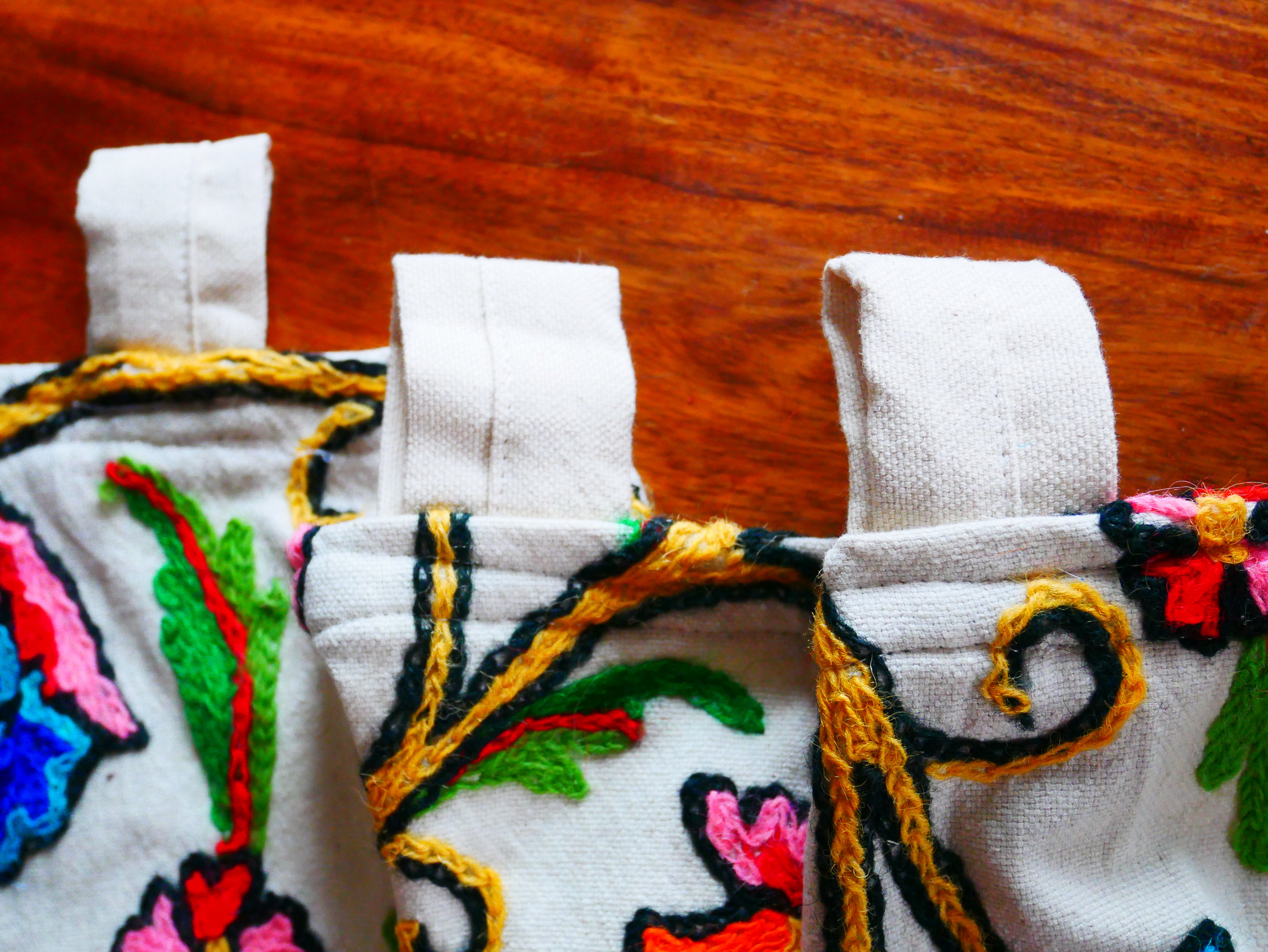 Cortina bordada de Cachemira - Cortinas de flores bordadas a mano - Cortina de dormitorio de algodón y lana - Cortina bohemia