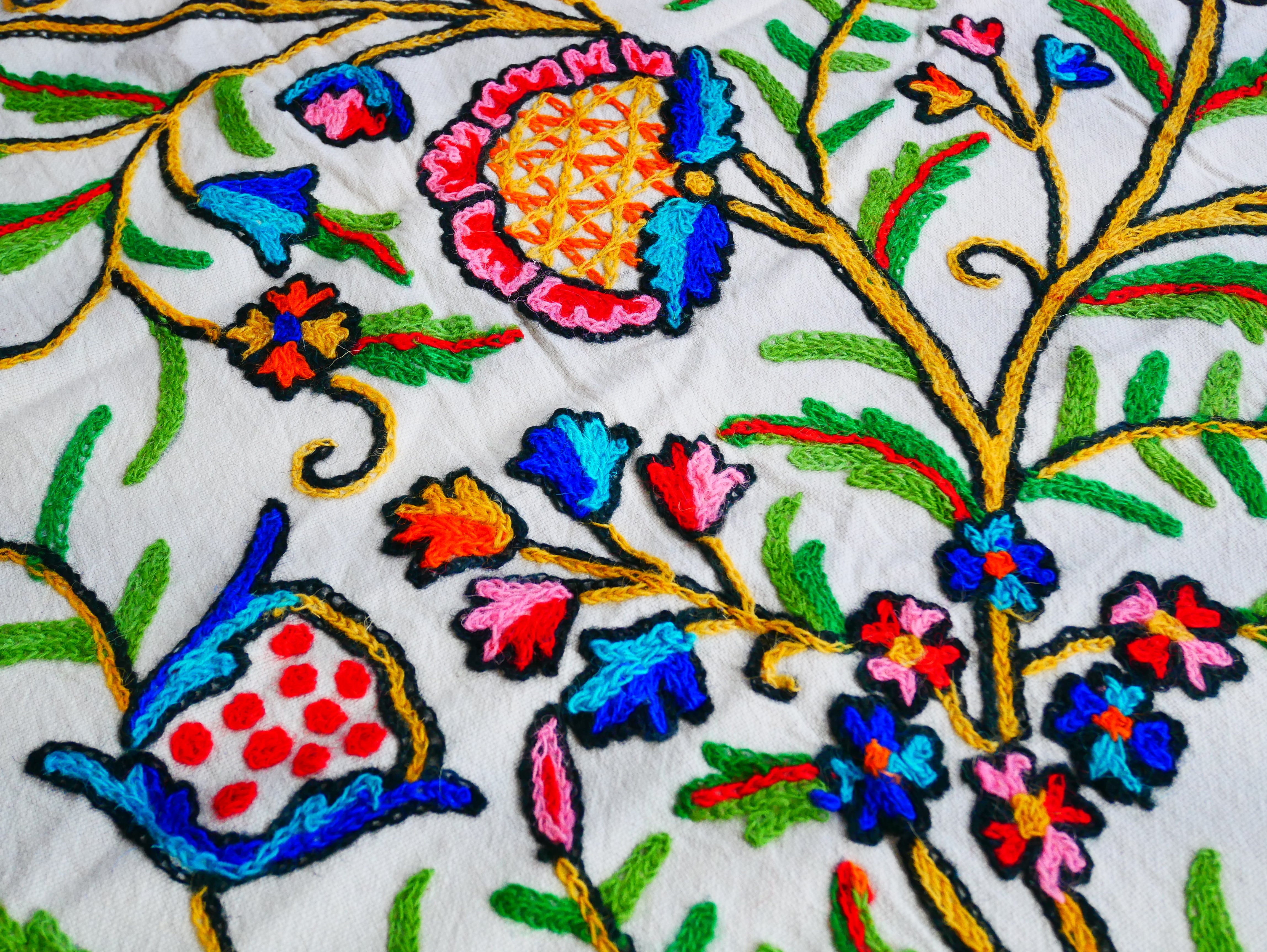 Cortina bordada de Cachemira - Cortinas de flores bordadas a mano - Cortina de dormitorio de algodón y lana - Cortina bohemia