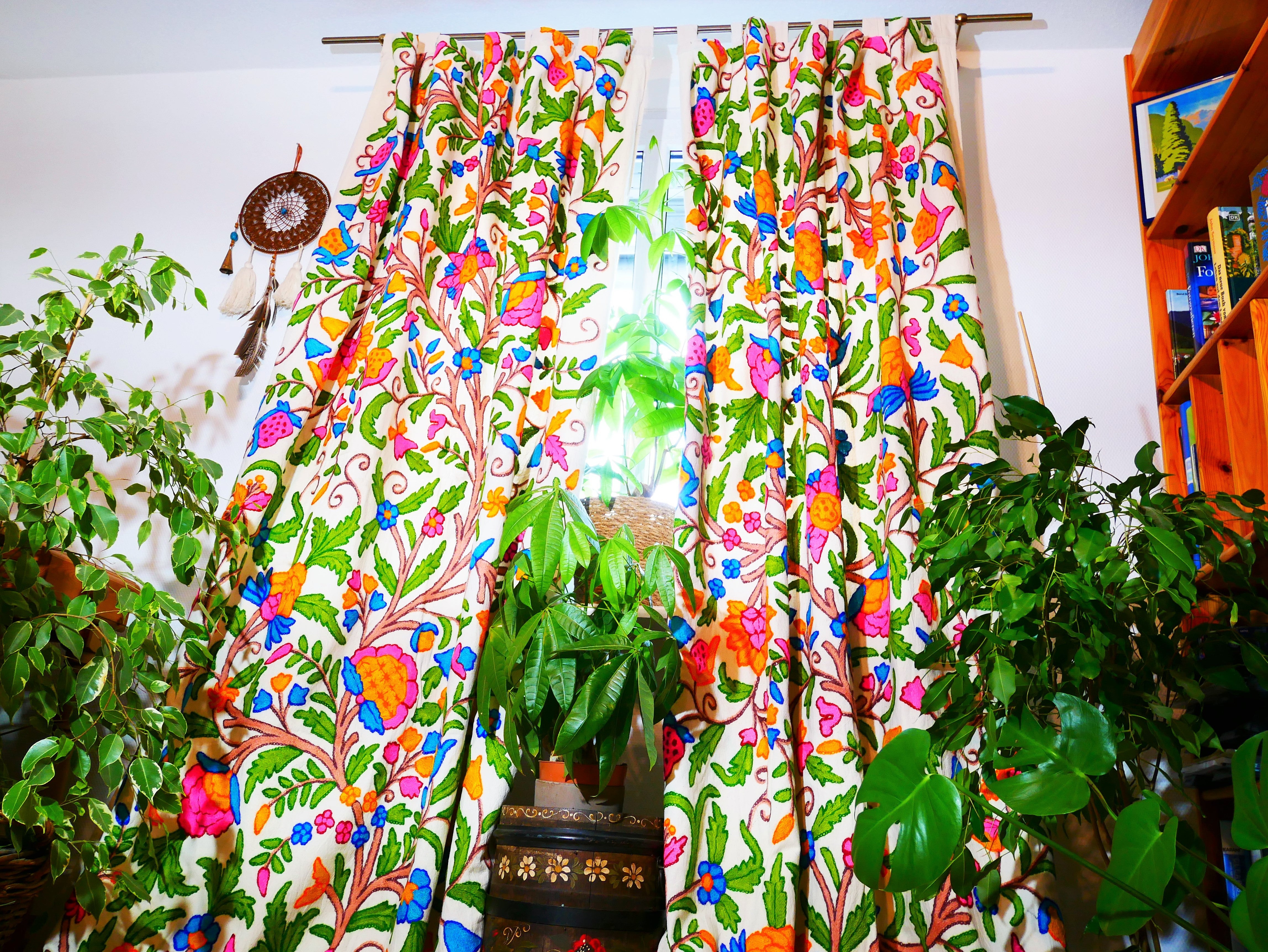 Amazing Embroidery curtain - Hand embroidered Flower curtains - Kashmiri cotton and wool bedroom curtain- Boho Blackout curtain - The Shanti Home