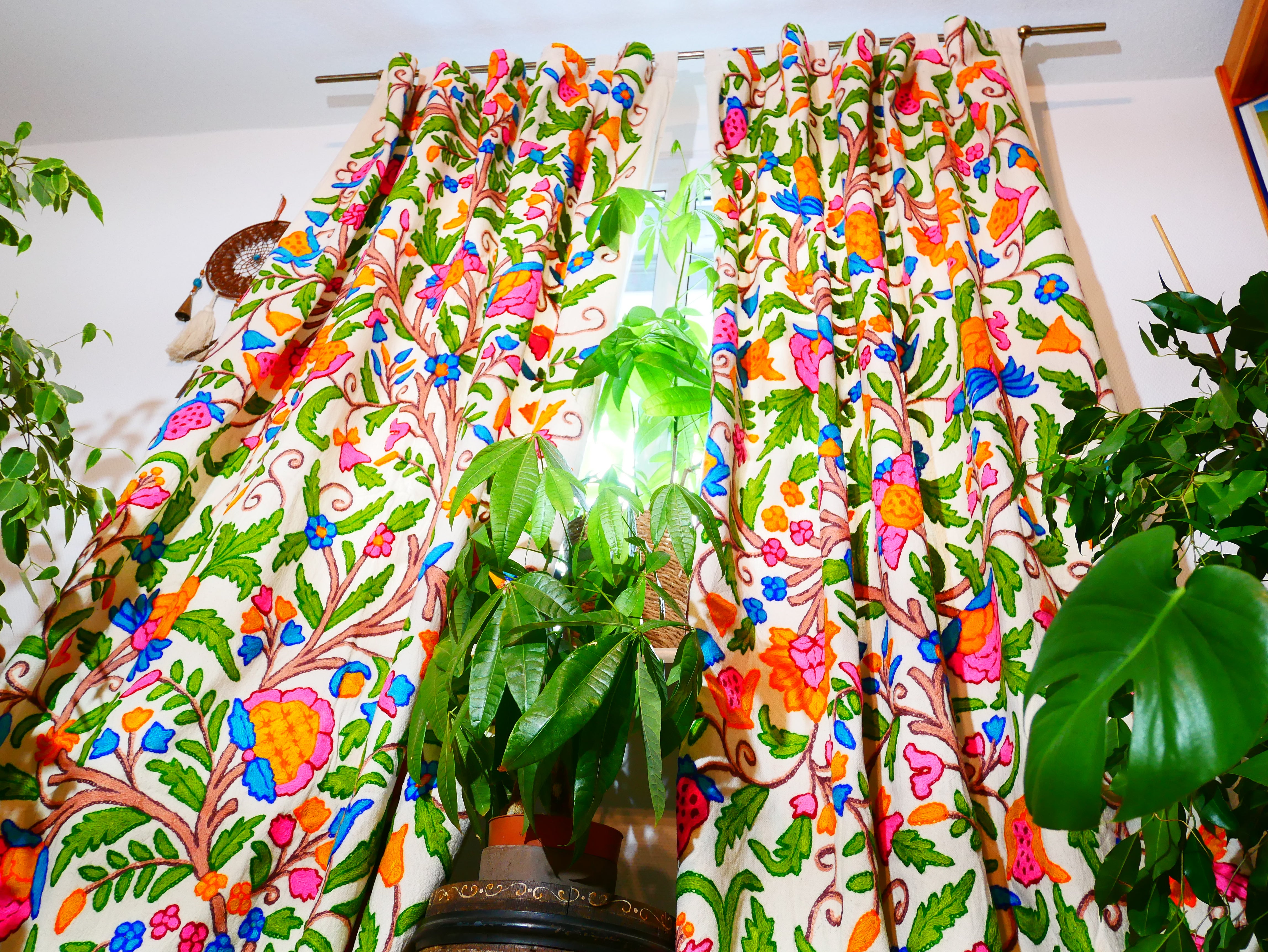 Amazing Embroidery curtain - Hand embroidered Flower curtains - Kashmiri cotton and wool bedroom curtain- Boho Blackout curtain - The Shanti Home