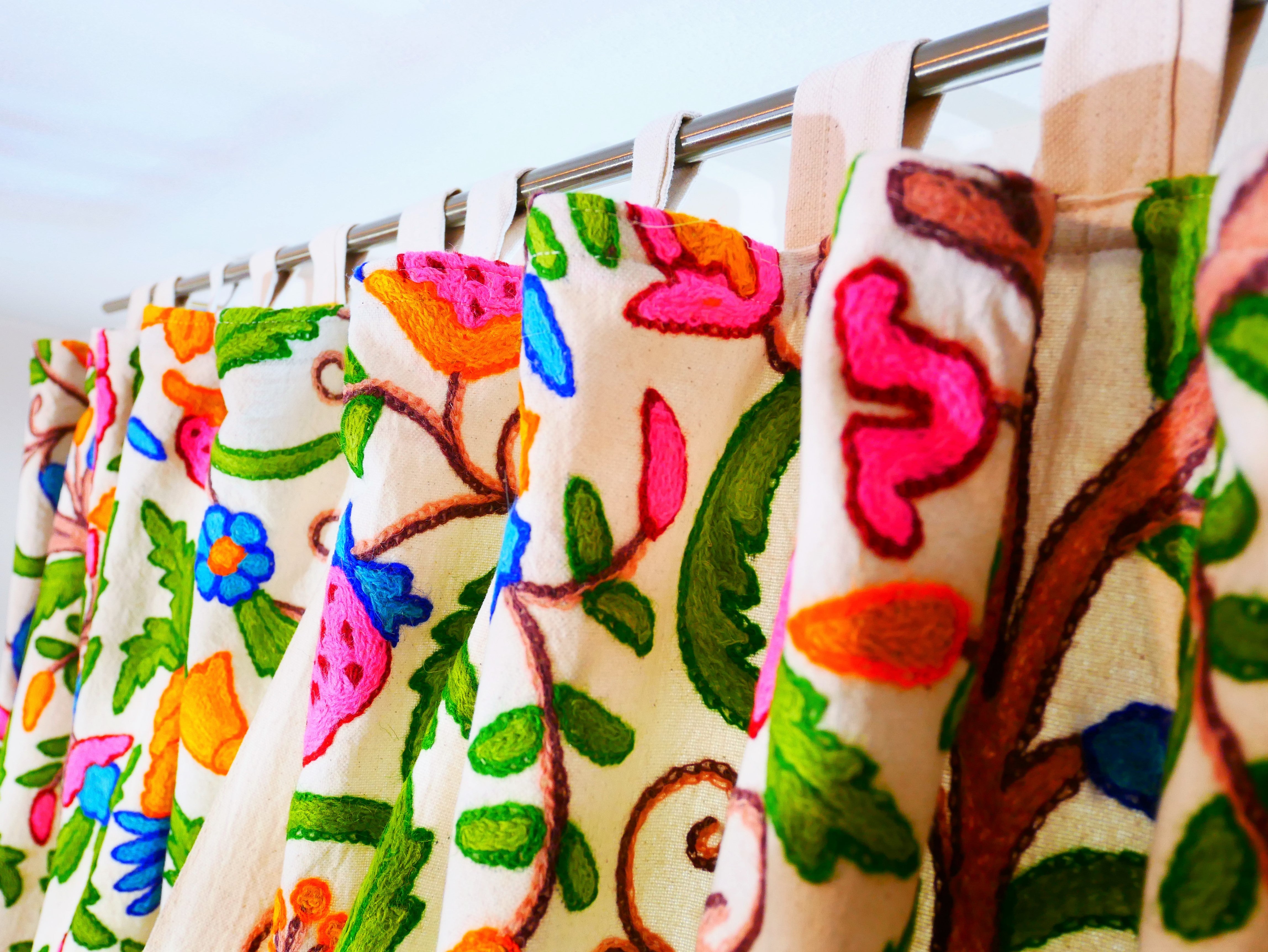 Amazing Embroidery curtain - Hand embroidered Flower curtains - Kashmiri cotton and wool bedroom curtain- Boho Blackout curtain - The Shanti Home