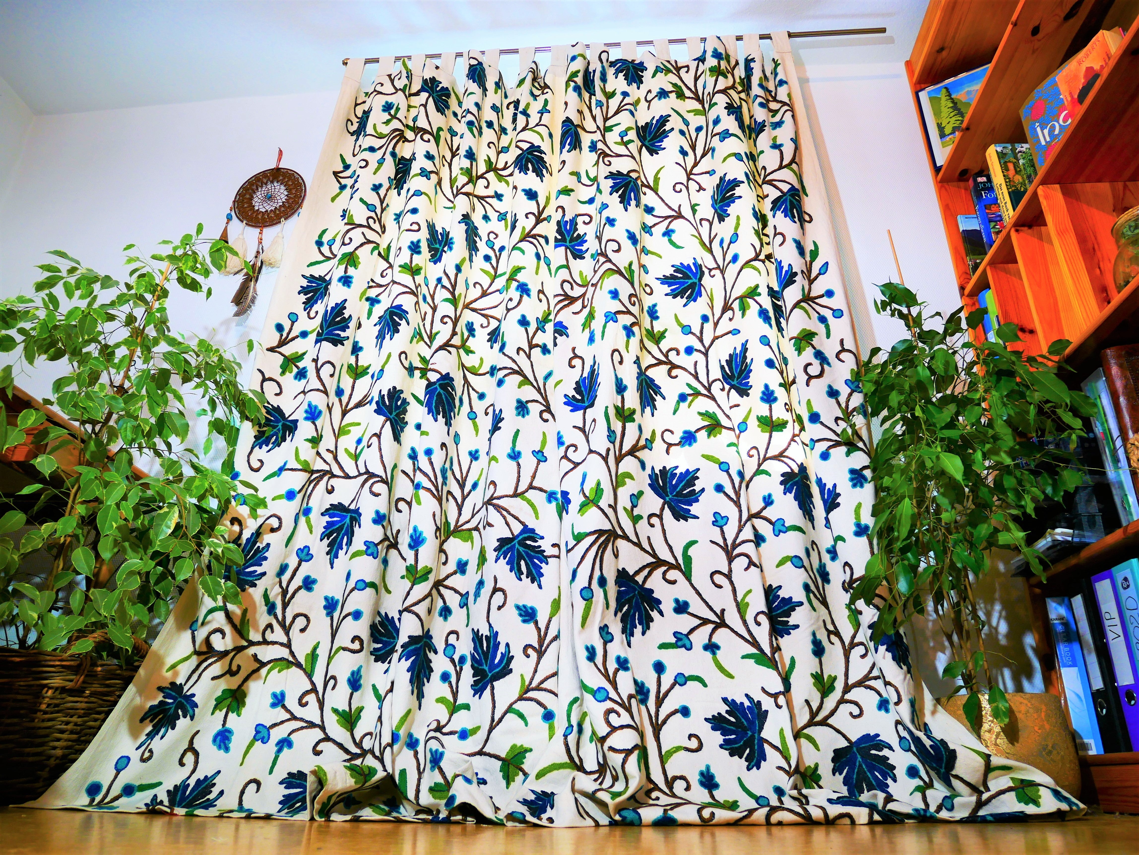 Amazing Embroidery curtain - Hand embroidered Flower curtains - Kashmiri cotton and wool bedroom curtain- Boho Blackout curtain - The Shanti Home