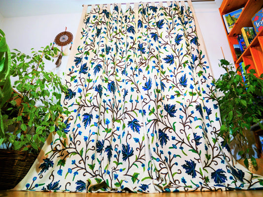 Amazing Embroidery curtain - Hand embroidered Flower curtains - Kashmiri cotton and wool bedroom curtain- Boho Blackout curtain - The Shanti Home
