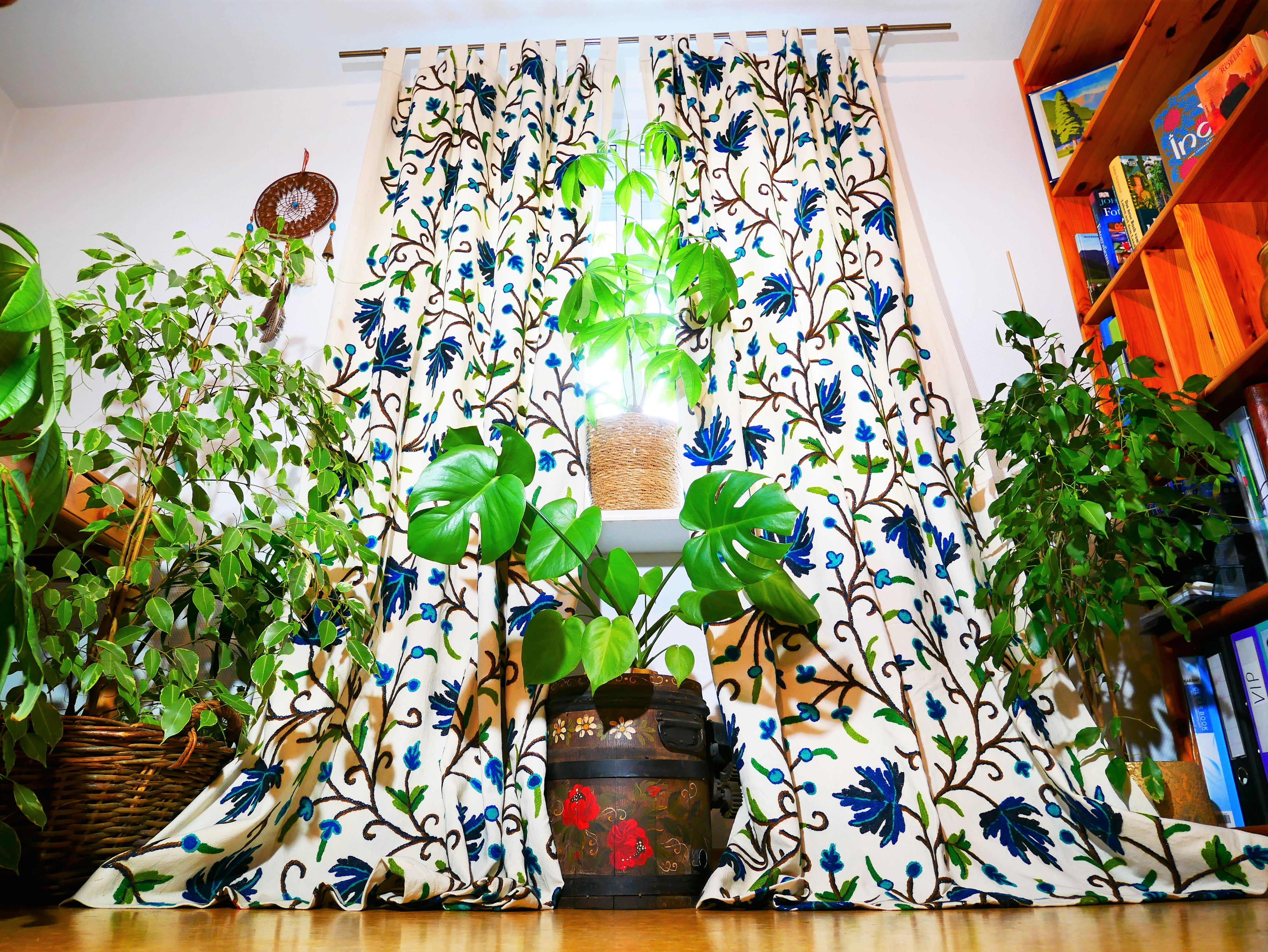 Amazing Embroidery curtain - Hand embroidered Flower curtains - Kashmiri cotton and wool bedroom curtain- Boho Blackout curtain - The Shanti Home