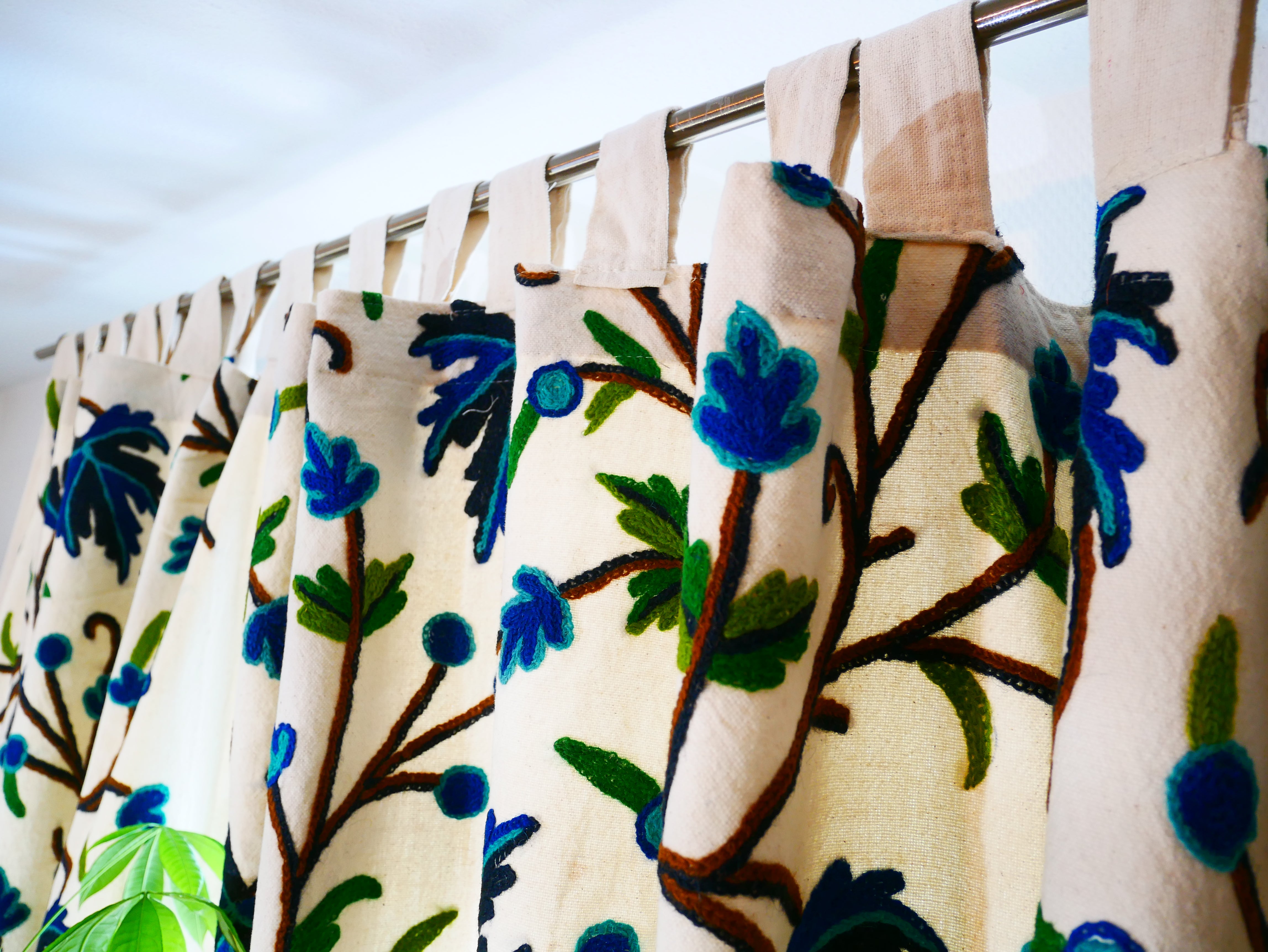 Amazing Embroidery curtain - Hand embroidered Flower curtains - Kashmiri cotton and wool bedroom curtain- Boho Blackout curtain - The Shanti Home