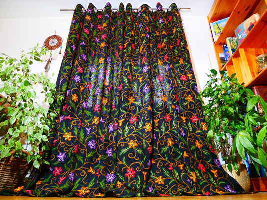 Amazing Embroidery curtain panel - Hand embroidered Flower curtain - Kashmiri cotton and wool bedroom curtain- Boho Blackout curtain - The Shanti Home