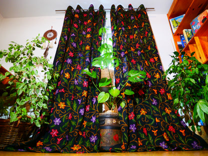 Amazing Embroidery curtain panel - Hand embroidered Flower curtain - Kashmiri cotton and wool bedroom curtain- Boho Blackout curtain