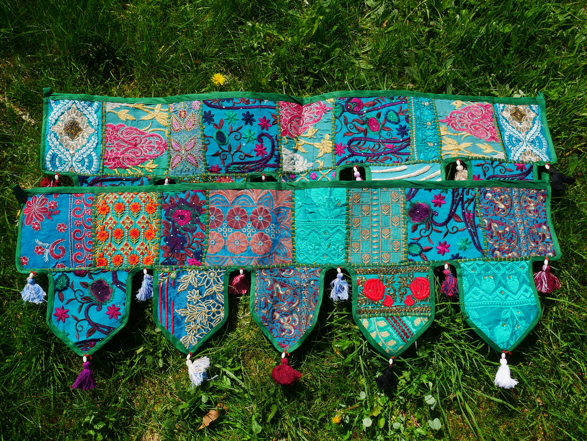 Handmade Indian Toran – colorful patchwork door hanging | Boho valance, hippie curtain & vibrant wall décor