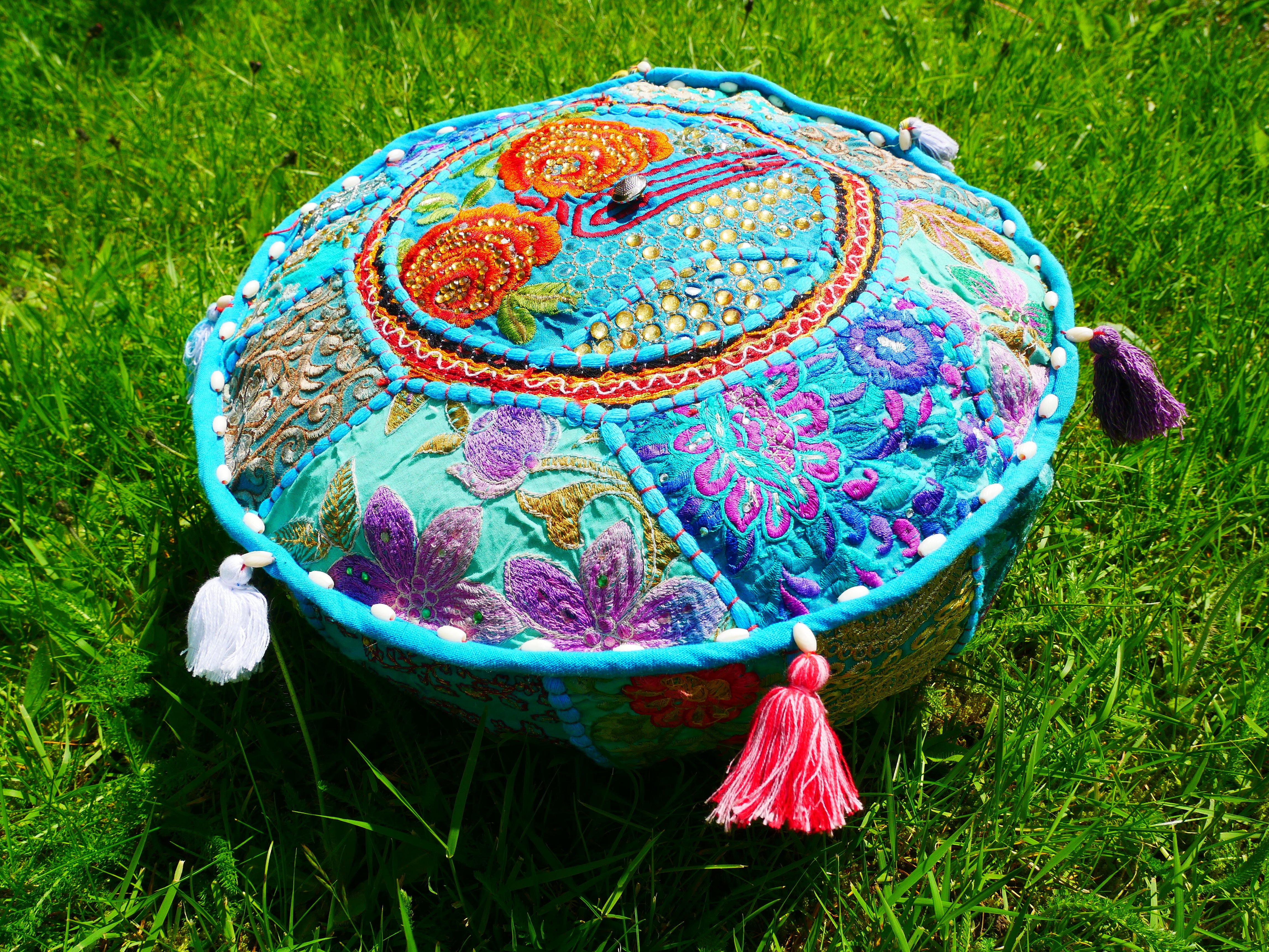 Almohada de suelo boho - Funda de cojín de meditación - Cojín de retales indio para sentarse en el suelo