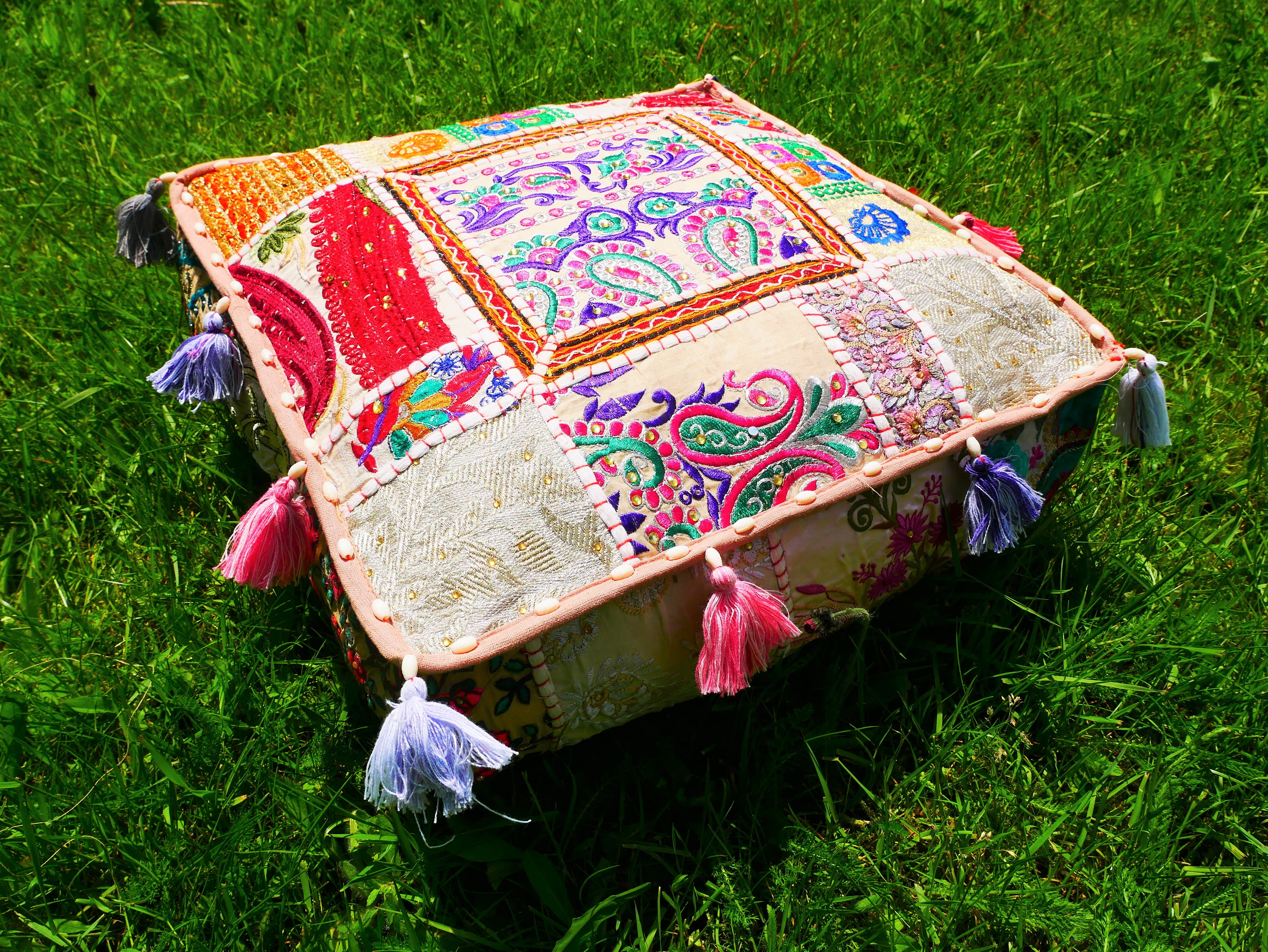 Rajastani floor pillow cover only 16" | meditation cushion - decor pillow for Indian bohemian floor seating - The Shanti Home