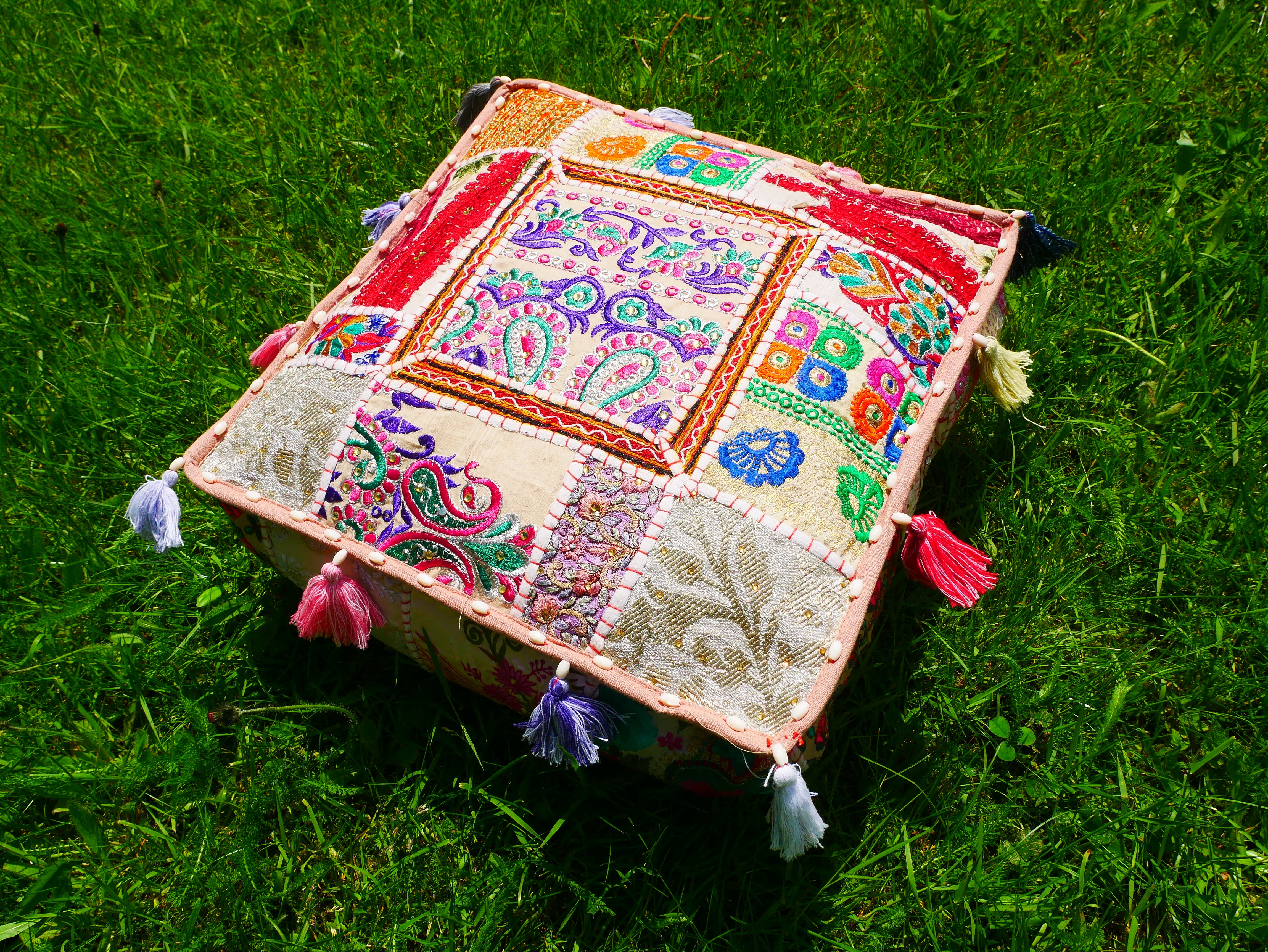 Rajastani floor pillow cover only 16" | meditation cushion - decor pillow for Indian bohemian floor seating - The Shanti Home