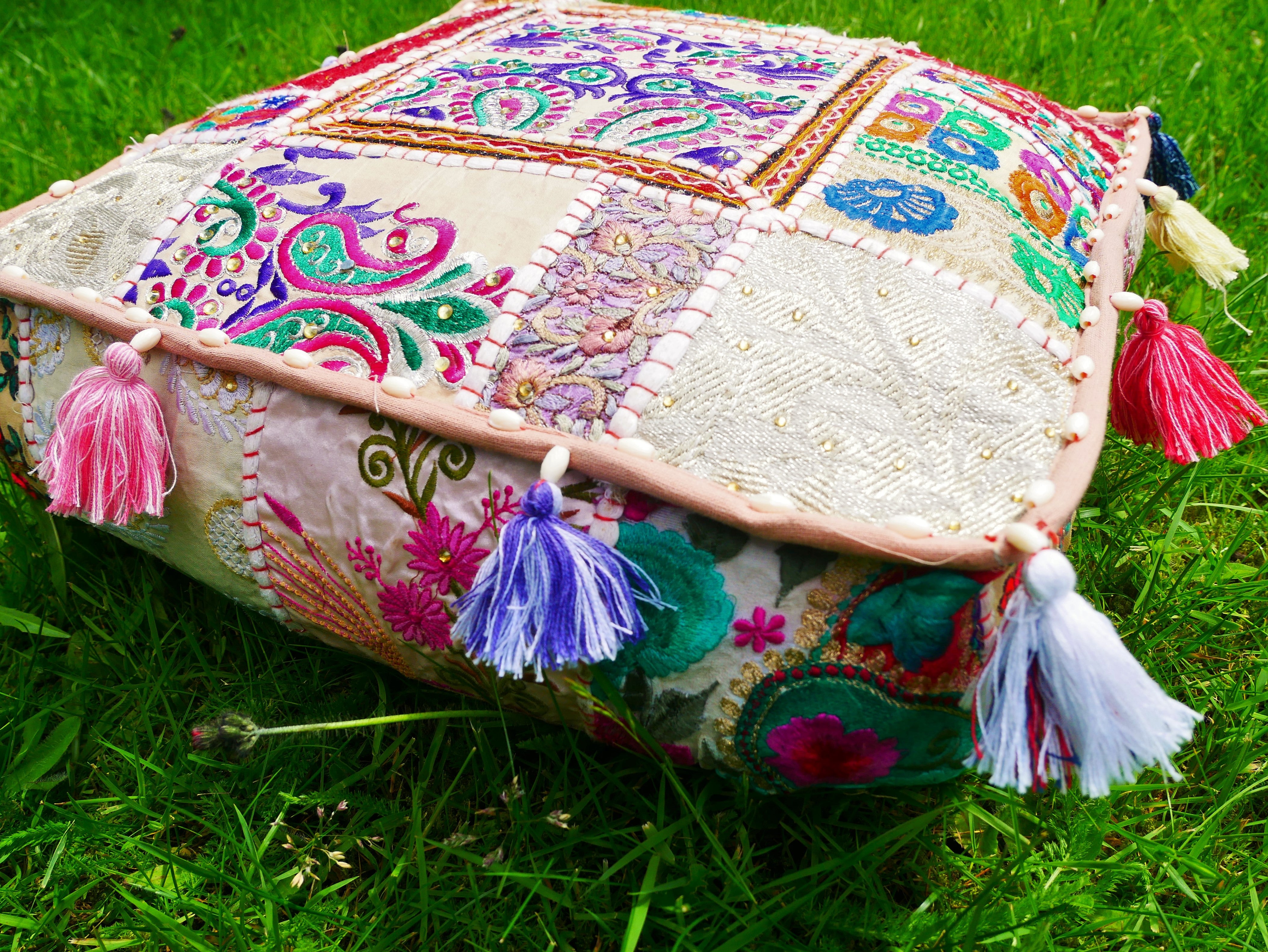 Rajastani floor pillow cover only 16" | meditation cushion - decor pillow for Indian bohemian floor seating - The Shanti Home