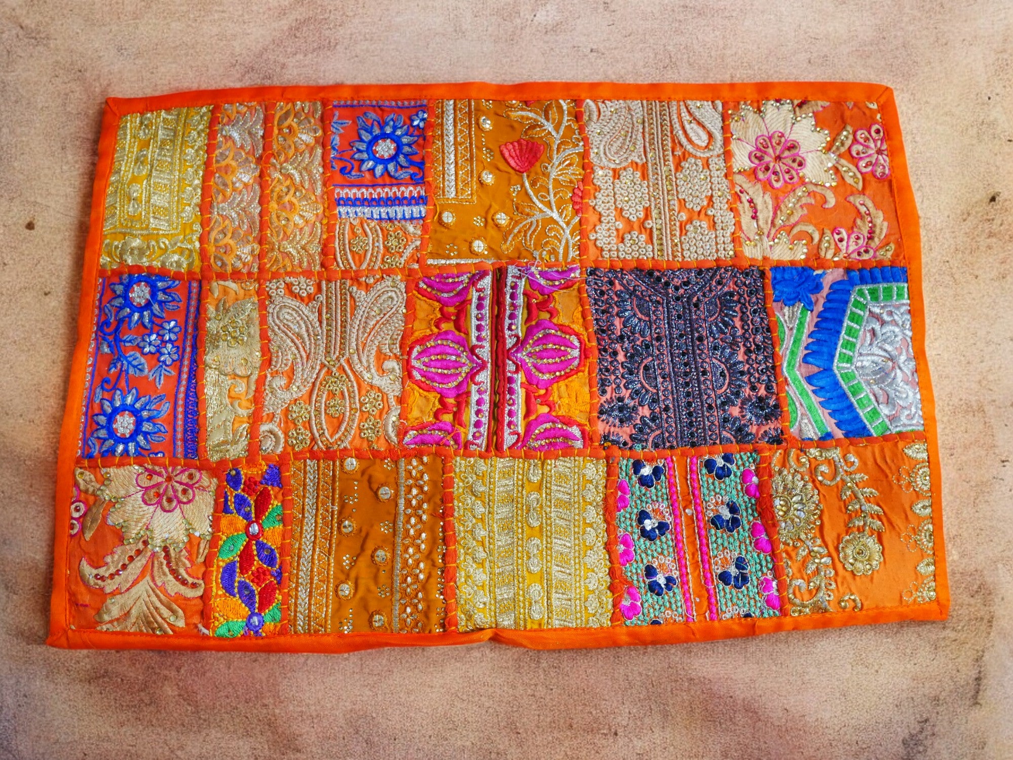 Orange throw pillow - Indian patchwork cushion cover hippie chic | colorful, decorative pillow case for bohemian decor | patchwork pillow hippie cushion COVER - The Shanti Home