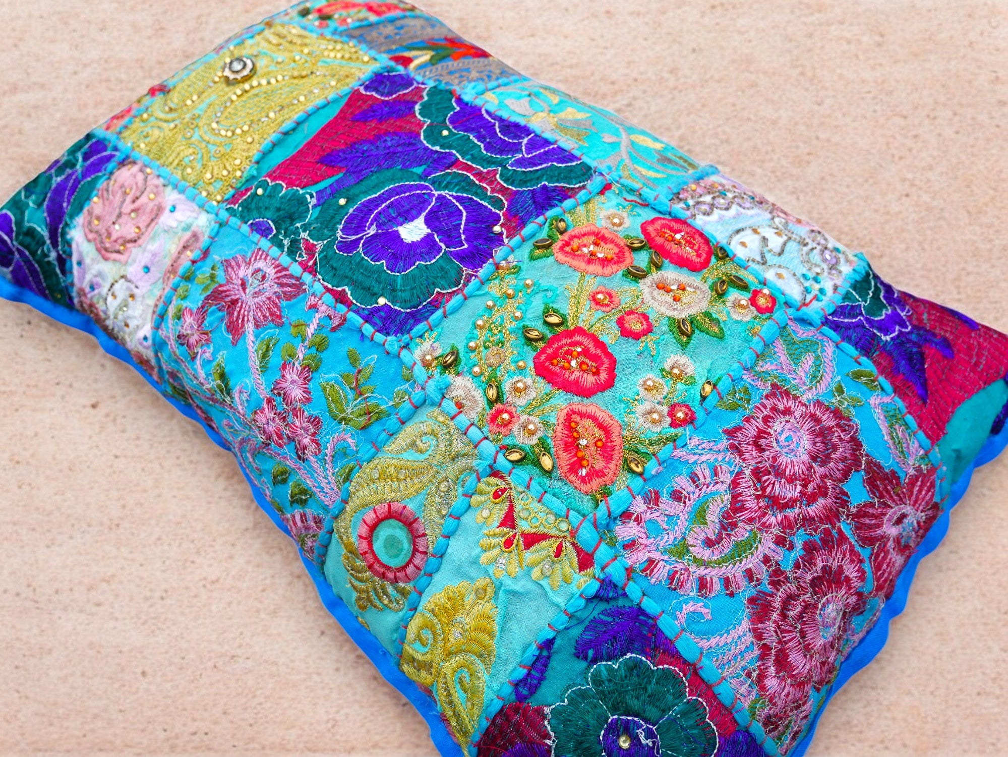 Colorful throw pillow - Indian patchwork cushion cover hippie chic | colorful, decorative pillow case for bohemian decor | patchwork pillow hippie cushion COVER - The Shanti Home