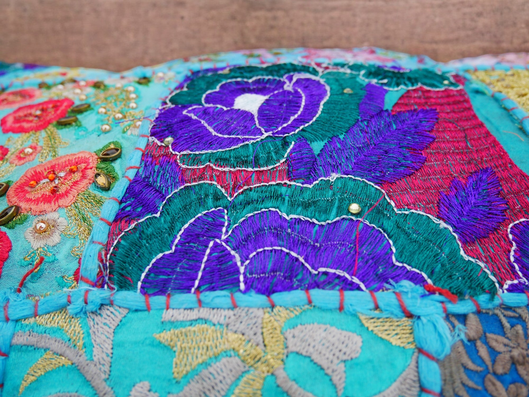 Colorful throw pillow - Indian patchwork cushion cover hippie chic | colorful, decorative pillow case for bohemian decor | patchwork pillow hippie cushion COVER - The Shanti Home