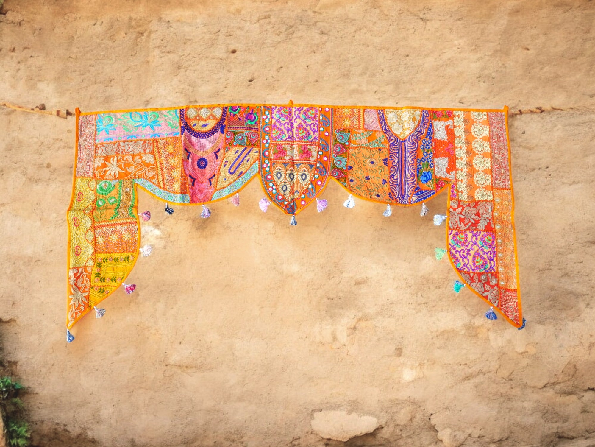 Cortina india para puerta - Toran - tapiz naranja para decoración de pared bohemia y hogares hippies