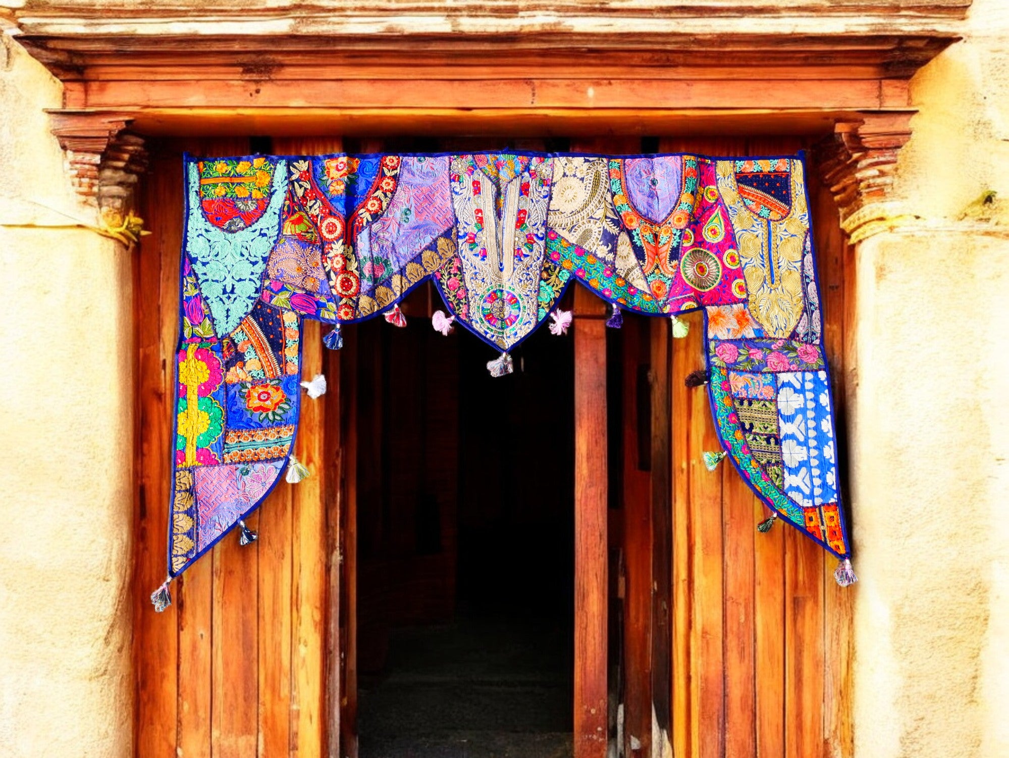Tapiz indio para colgar en la puerta - Torán - tapiz de pared azul para decoración de paredes bohemias y hogares hippies