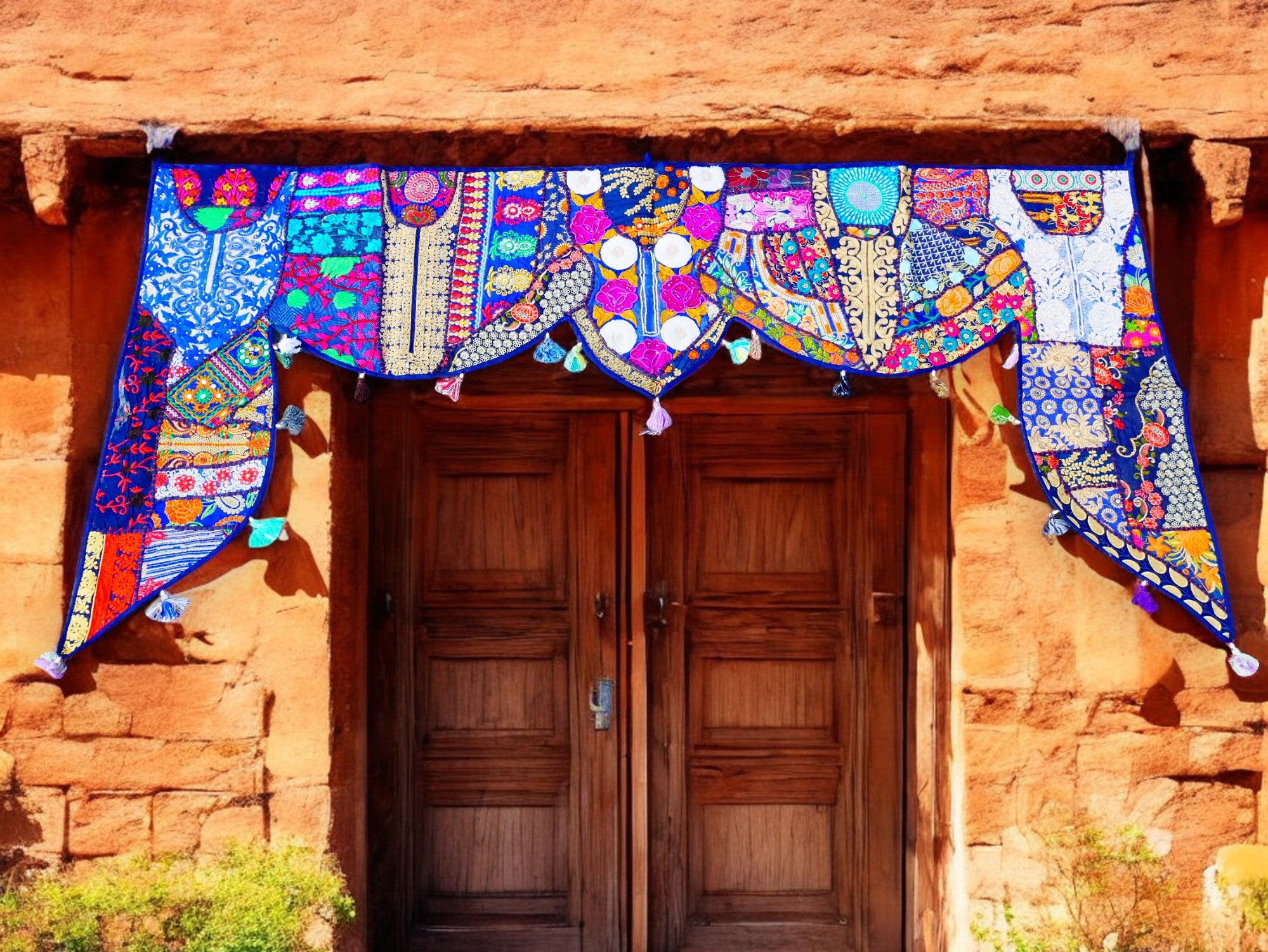 Tapiz indio para colgar en la puerta - Torán - tapiz de pared azul para decoración de paredes bohemias y hogares hippies