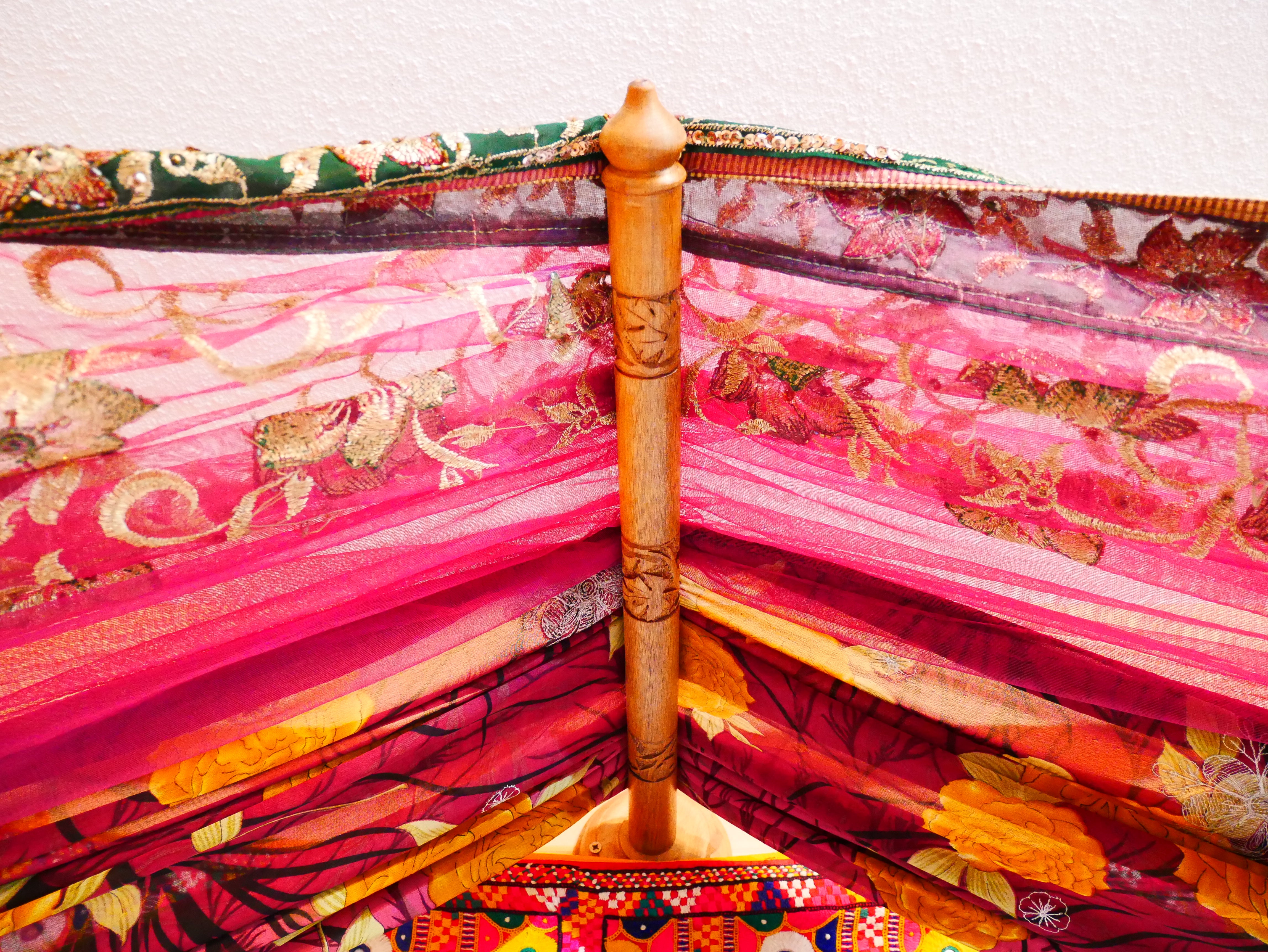 Saree Bed canopy - with handcrafted walnut wood rods and vintage Indian sarees - The Shanti Home