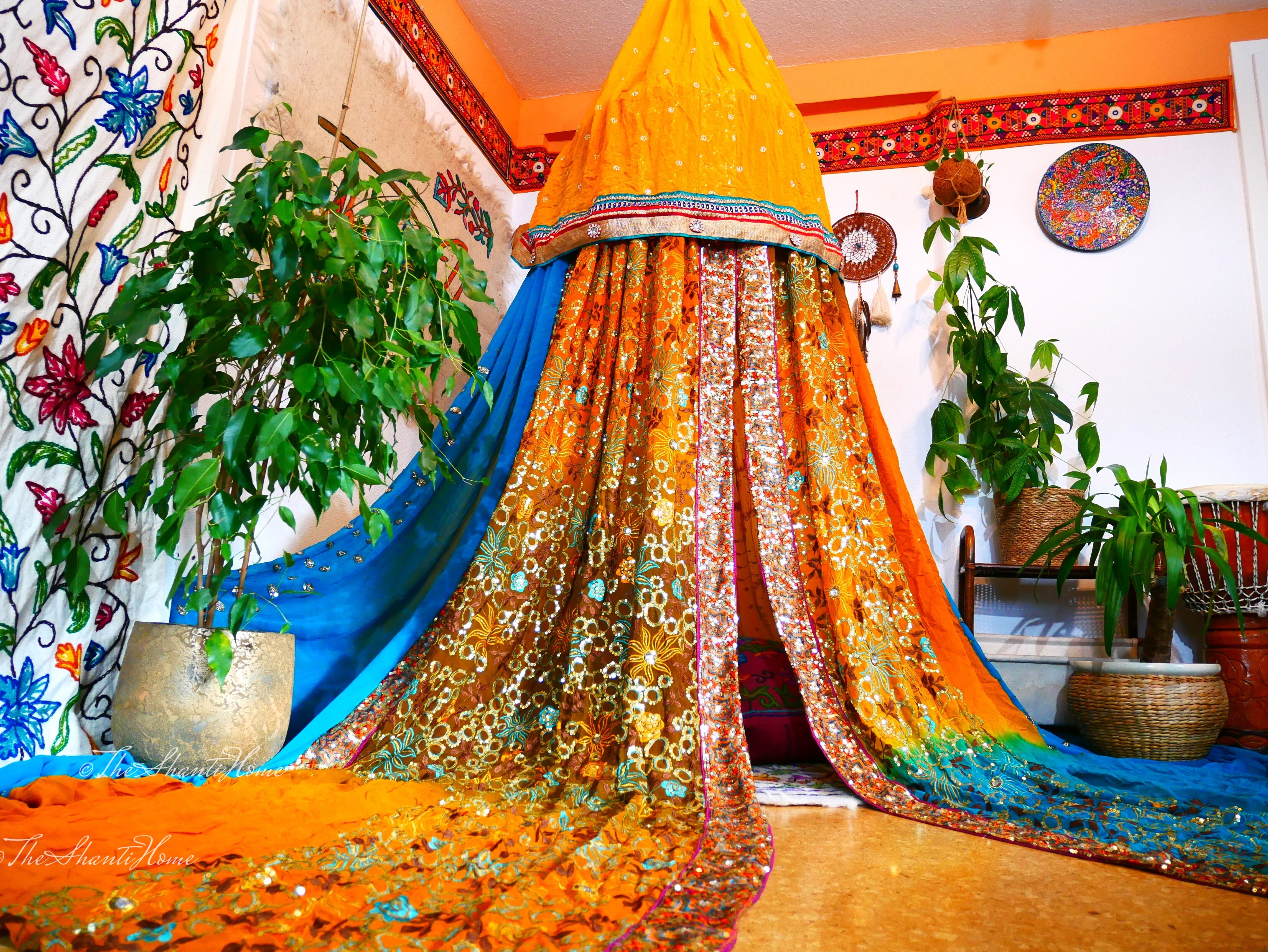 Boho canopy - Wedding Saree tent - bed canopy | hippie decor - Shanti baldachin - The Shanti Home