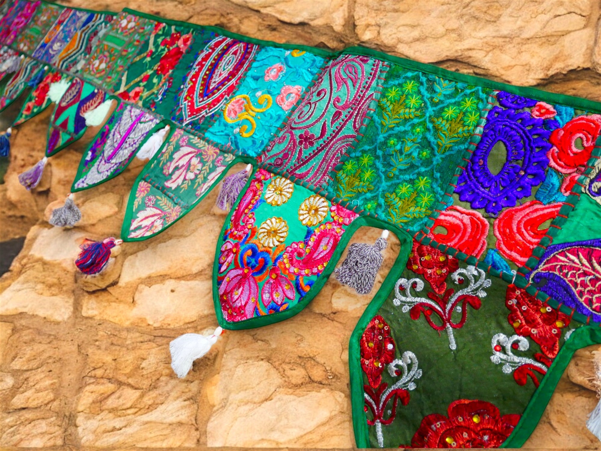 Cenefa de ventana india Toran extragrande de 1,98 m - Adorno para puerta - Decoración de pared hippie