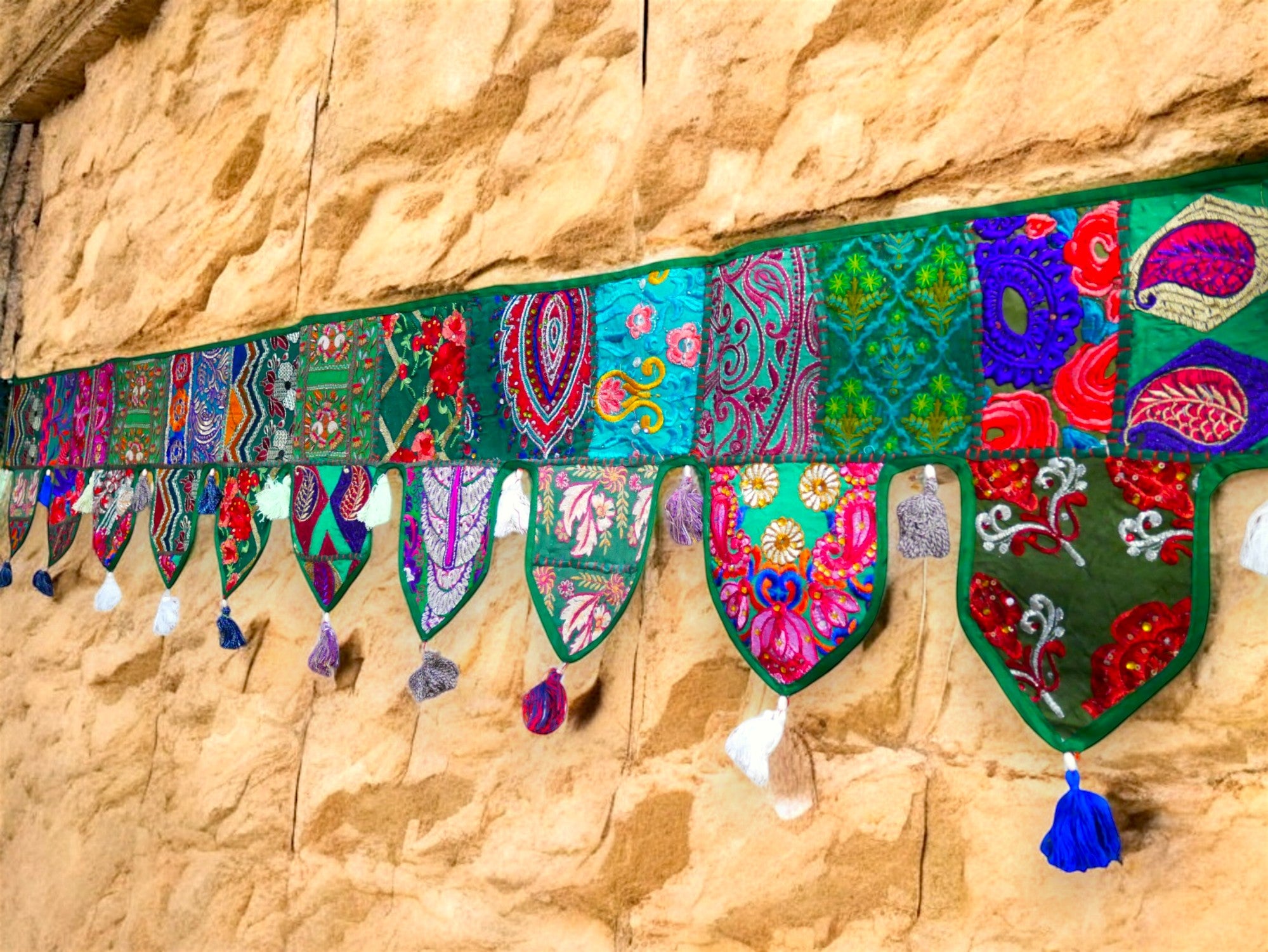 Cenefa de ventana india Toran extragrande de 1,98 m - Adorno para puerta - Decoración de pared hippie