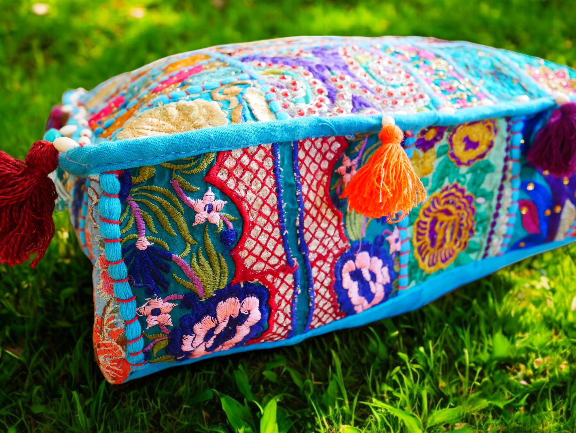 Funda de cojín de suelo Rajastani de 16" | Cojín de meditación - Cojín decorativo para asientos indios bohemios de suelo