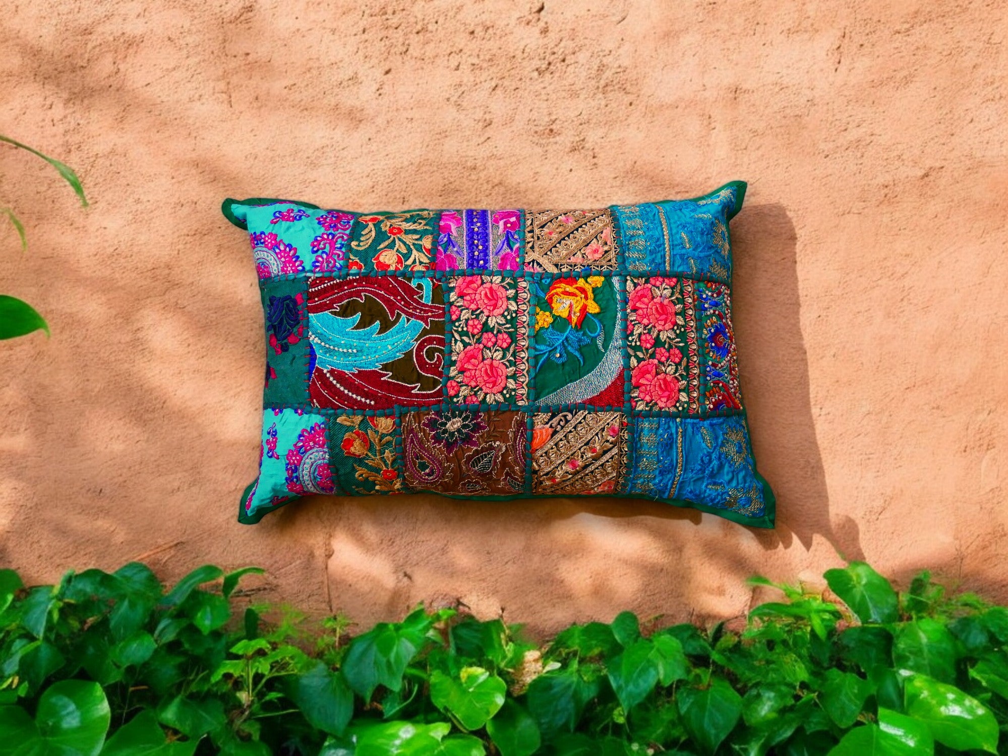 Colorful throw pillow - Indian patchwork cushion cover hippie chic | colorful, decorative pillow case for bohemian decor | patchwork pillow hippie cushion COVER