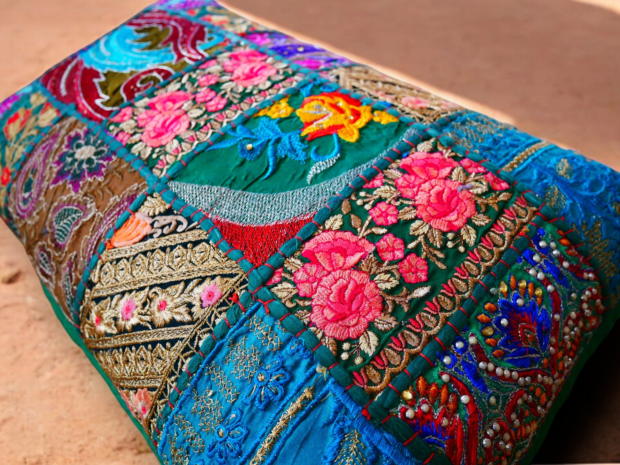 Colorful throw pillow - Indian patchwork cushion cover hippie chic | colorful, decorative pillow case for bohemian decor | patchwork pillow hippie cushion COVER