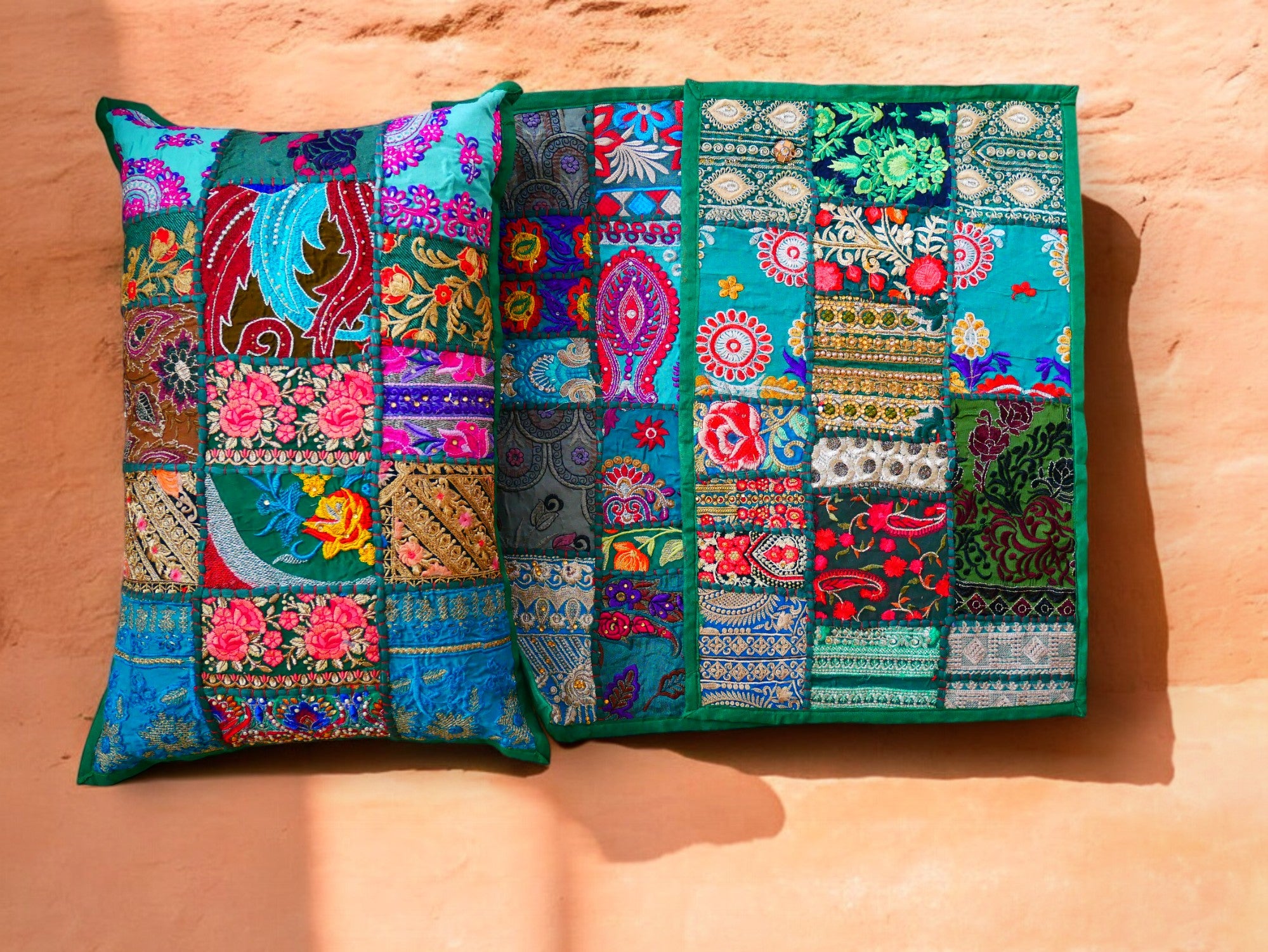 Colorful throw pillow - Indian patchwork cushion cover hippie chic | colorful, decorative pillow case for bohemian decor | patchwork pillow hippie cushion COVER