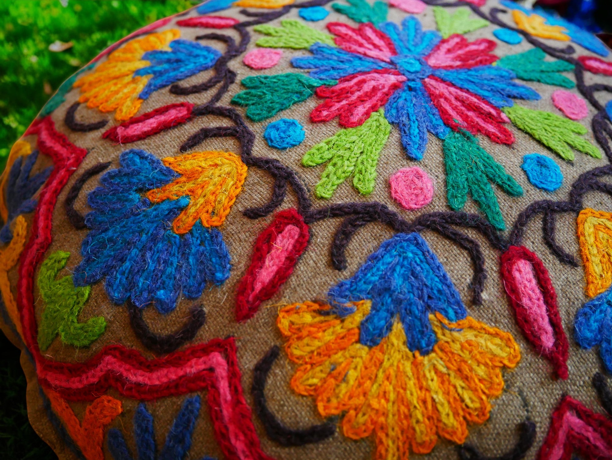 Kashmiri Meditation cushion Embroidery floor pillow cover, Hand embroidered flower Mandala - boho hippie floor seating | Cover only