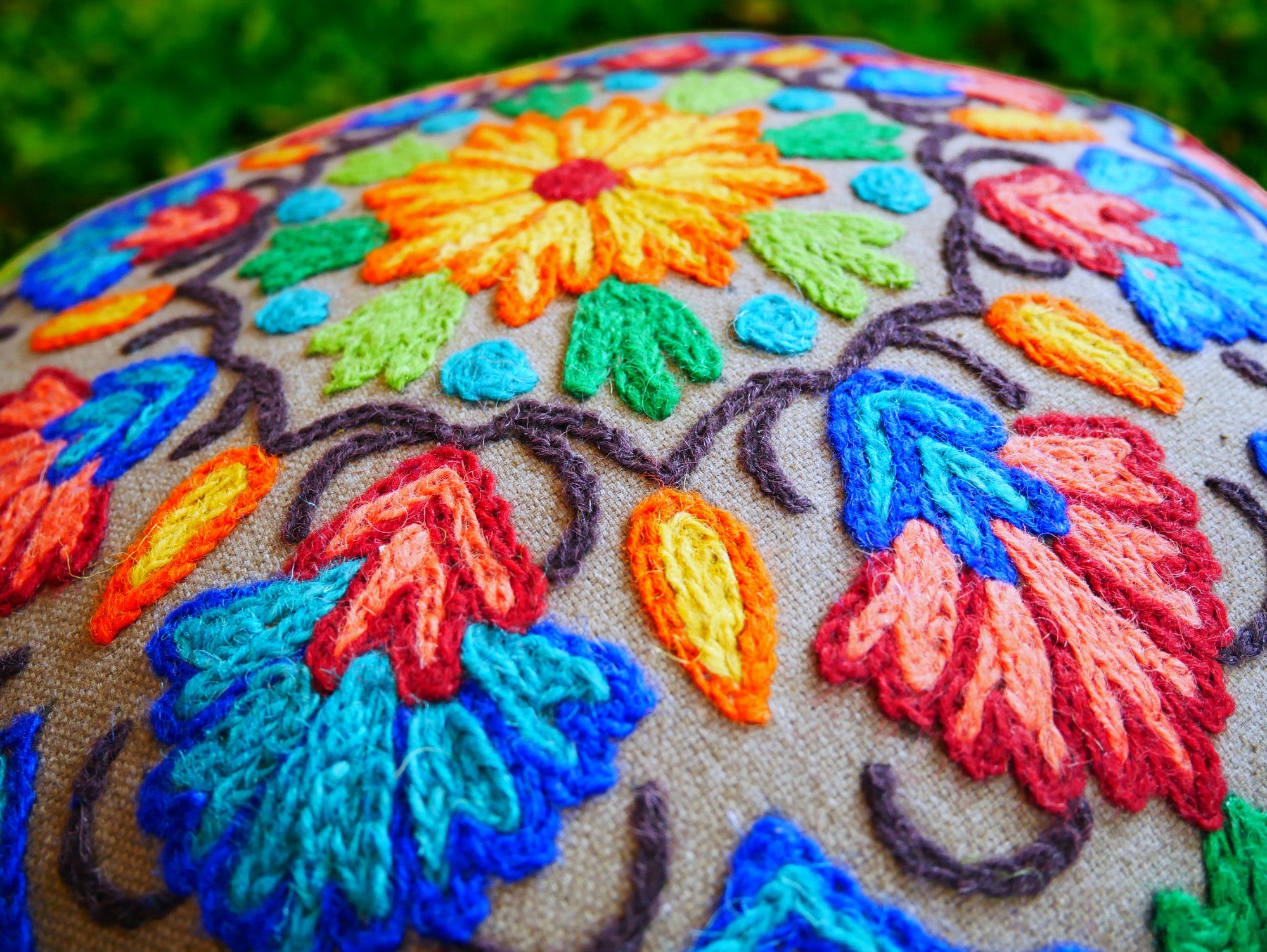 Kashmiri Meditation cushion Embroidery floor pillow cover, Hand embroidered flower Mandala - boho hippie floor seating | Cover only