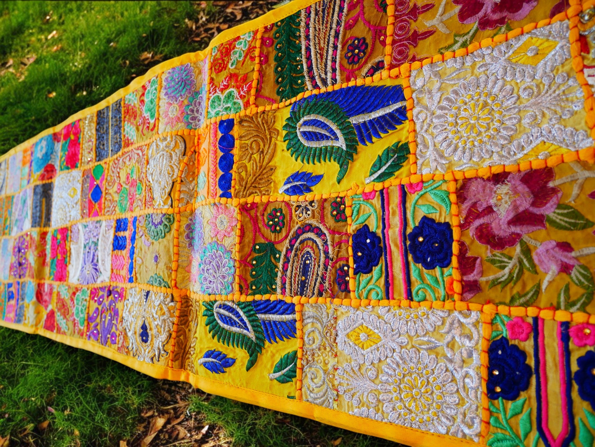 Boho wall hanging - Colorful tapestry - table runner vintage saree patchwork runner