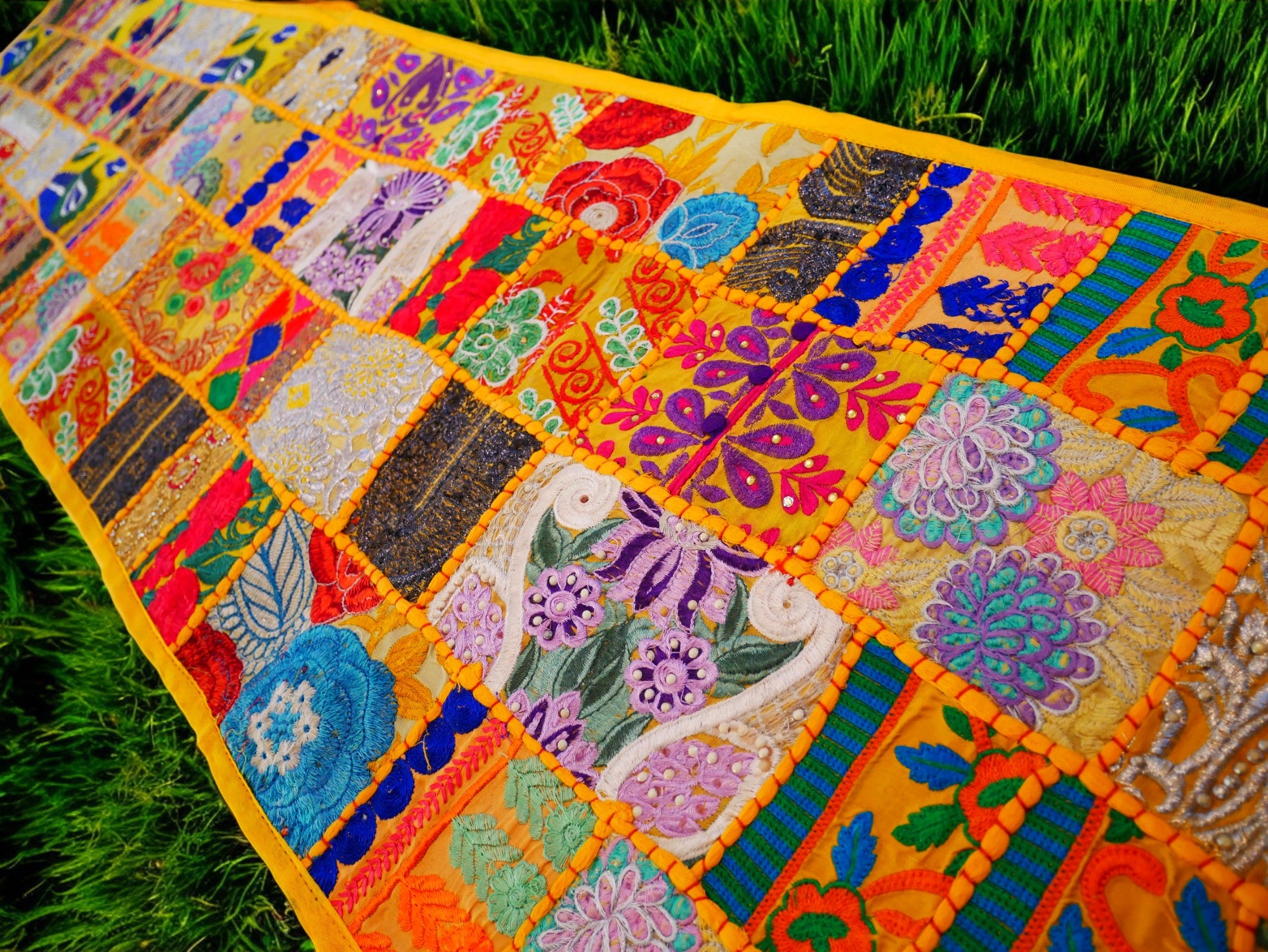 Boho wall hanging - Colorful tapestry - table runner vintage saree patchwork runner