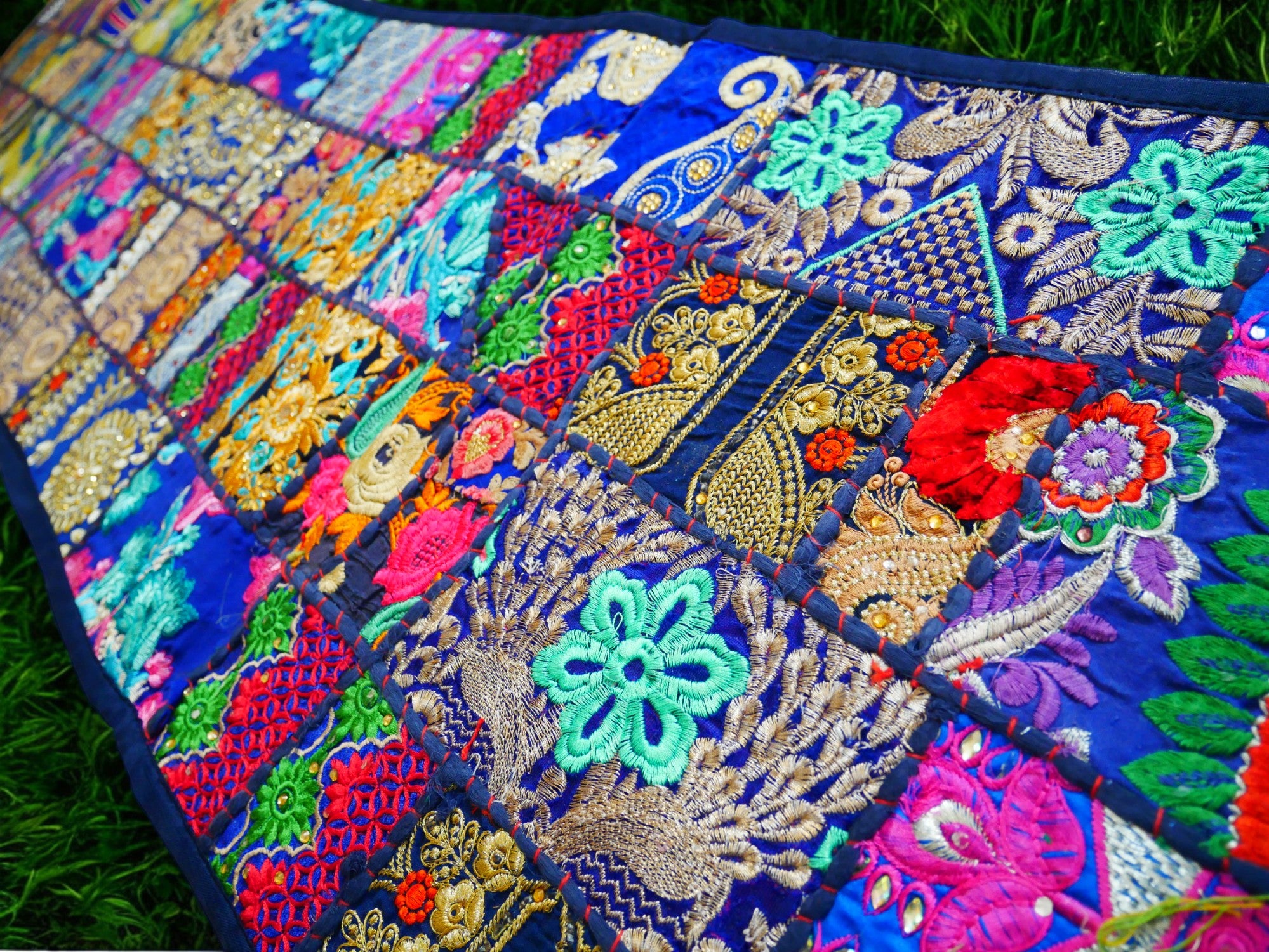 Boho wall hanging - Colorful tapestry - table runner vintage saree patchwork runner