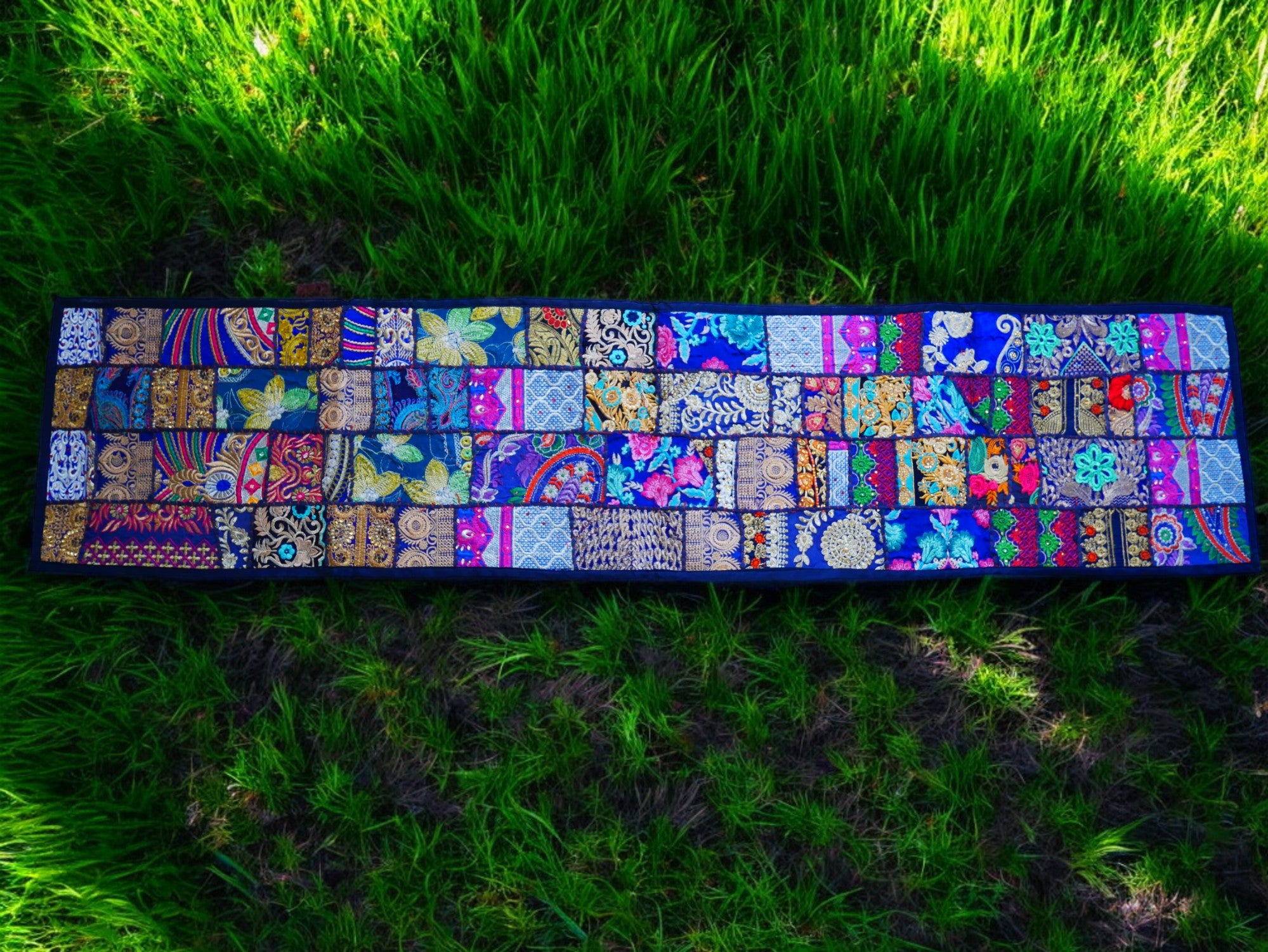 Boho wall hanging - Colorful tapestry - table runner vintage saree patchwork runner