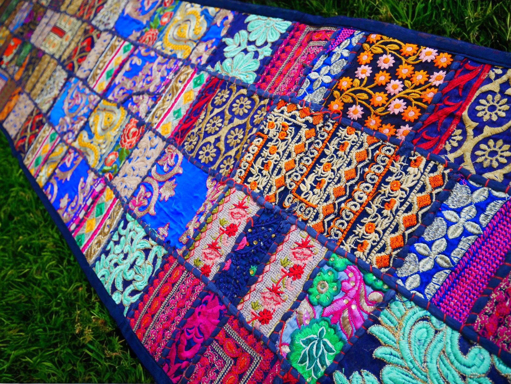 Boho wall hanging - Colorful tapestry - table runner vintage saree patchwork runner