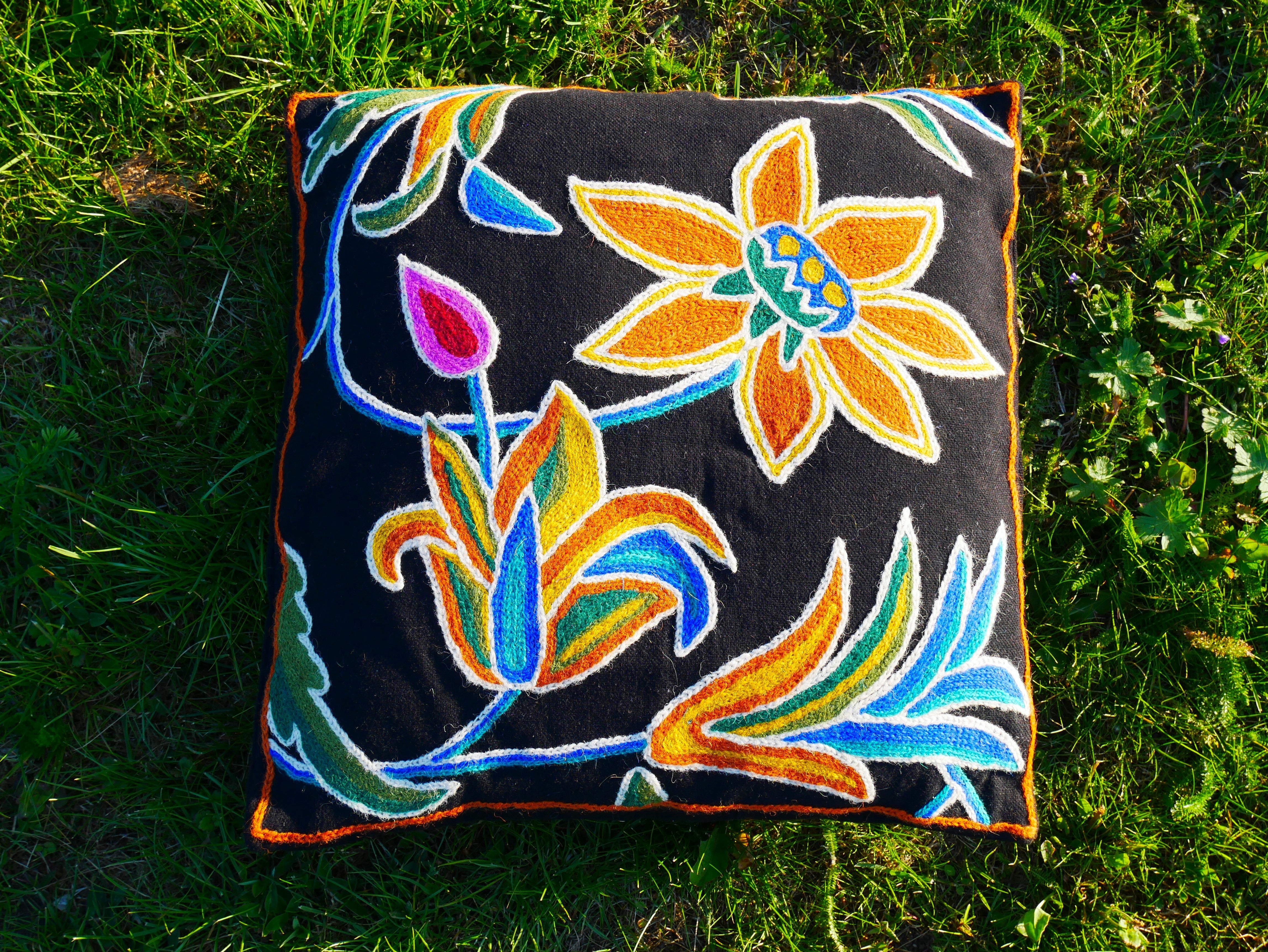 Colorful Kashmiri Crewel Pillow Covers: Handcrafted by Artisans 16x16 inches
