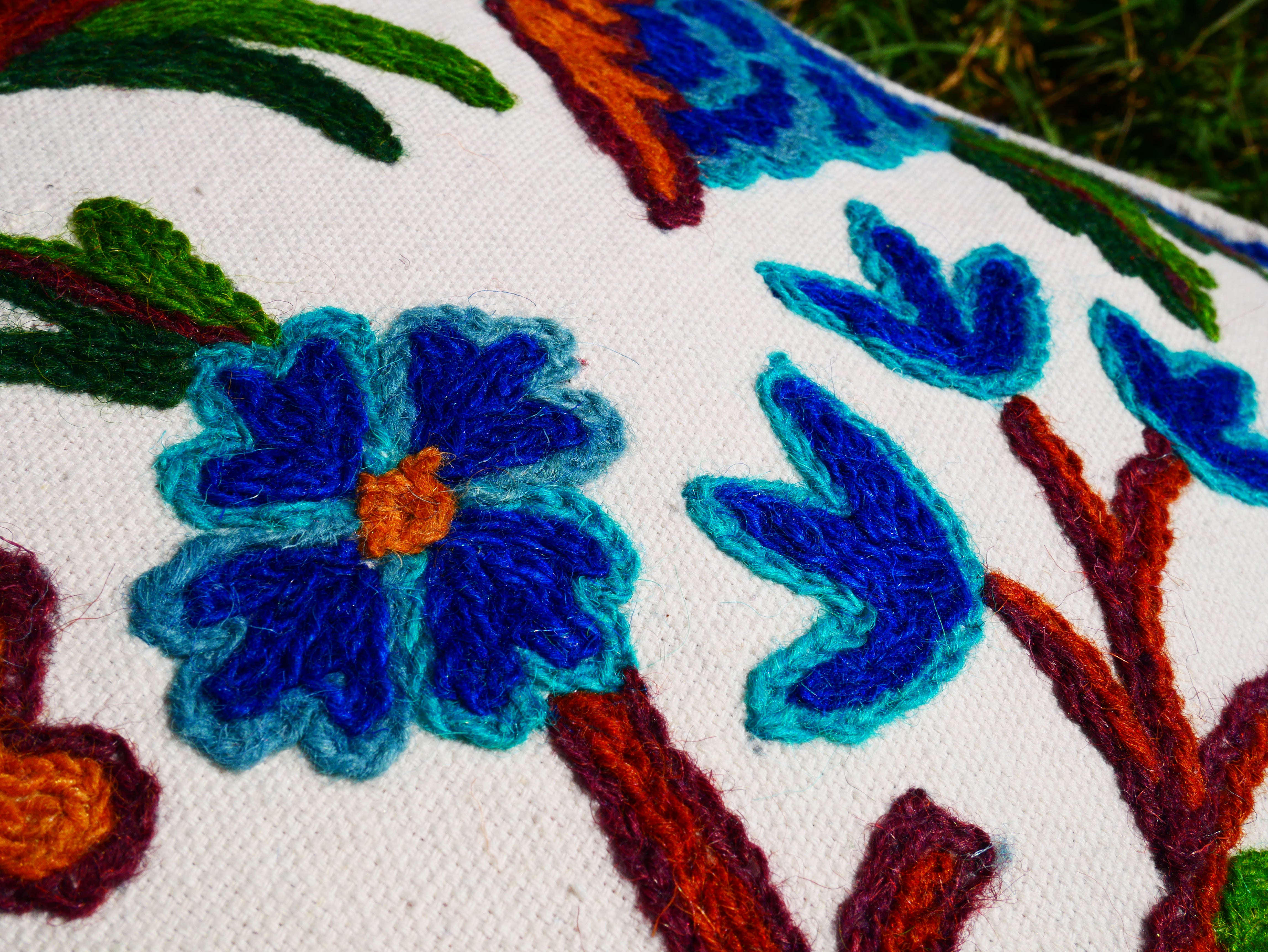 Kashmiri Meditation Cushion Covver – Hand Embroidered Floral Design
