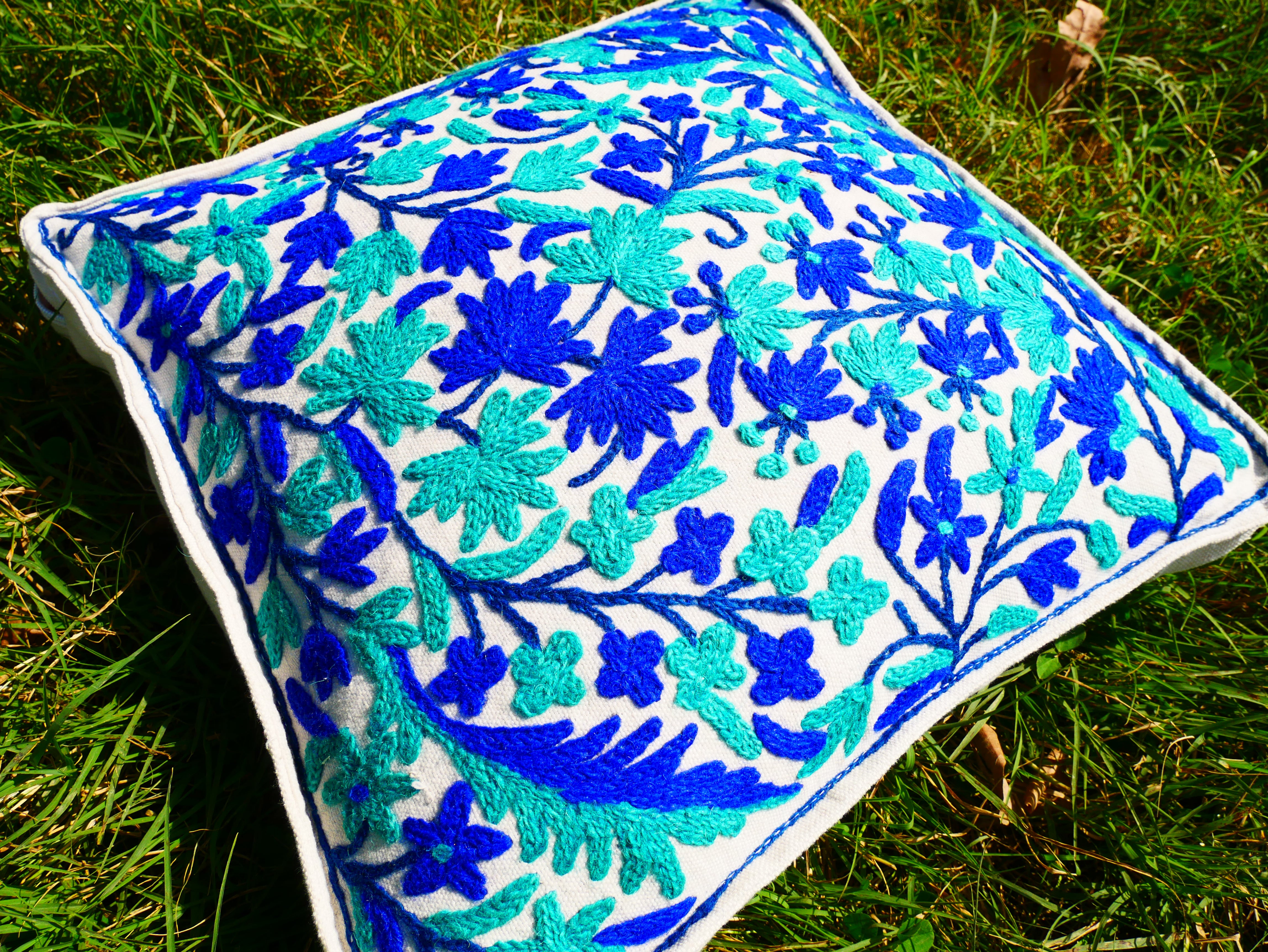 Artisan Kashmiri Embroidered Mandala Cushion Cover – Boho Hippie Floor Pillow for Meditation or Lounge Decor (Cover Only)