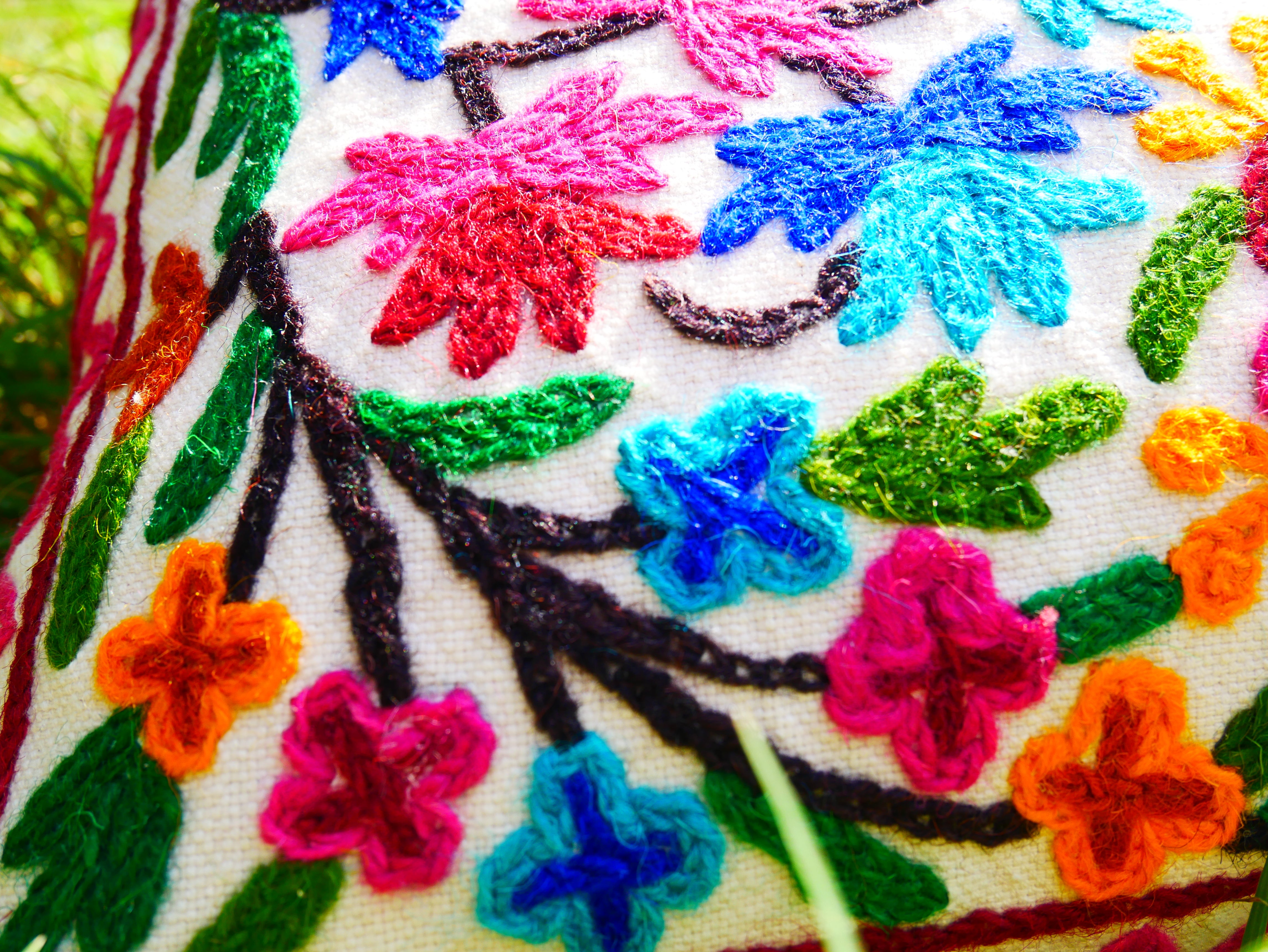 Colorful Kashmiri Crewel Pillow Cover: Handcrafted by Artisans 16x16 inches Handembroidered wool on cotton