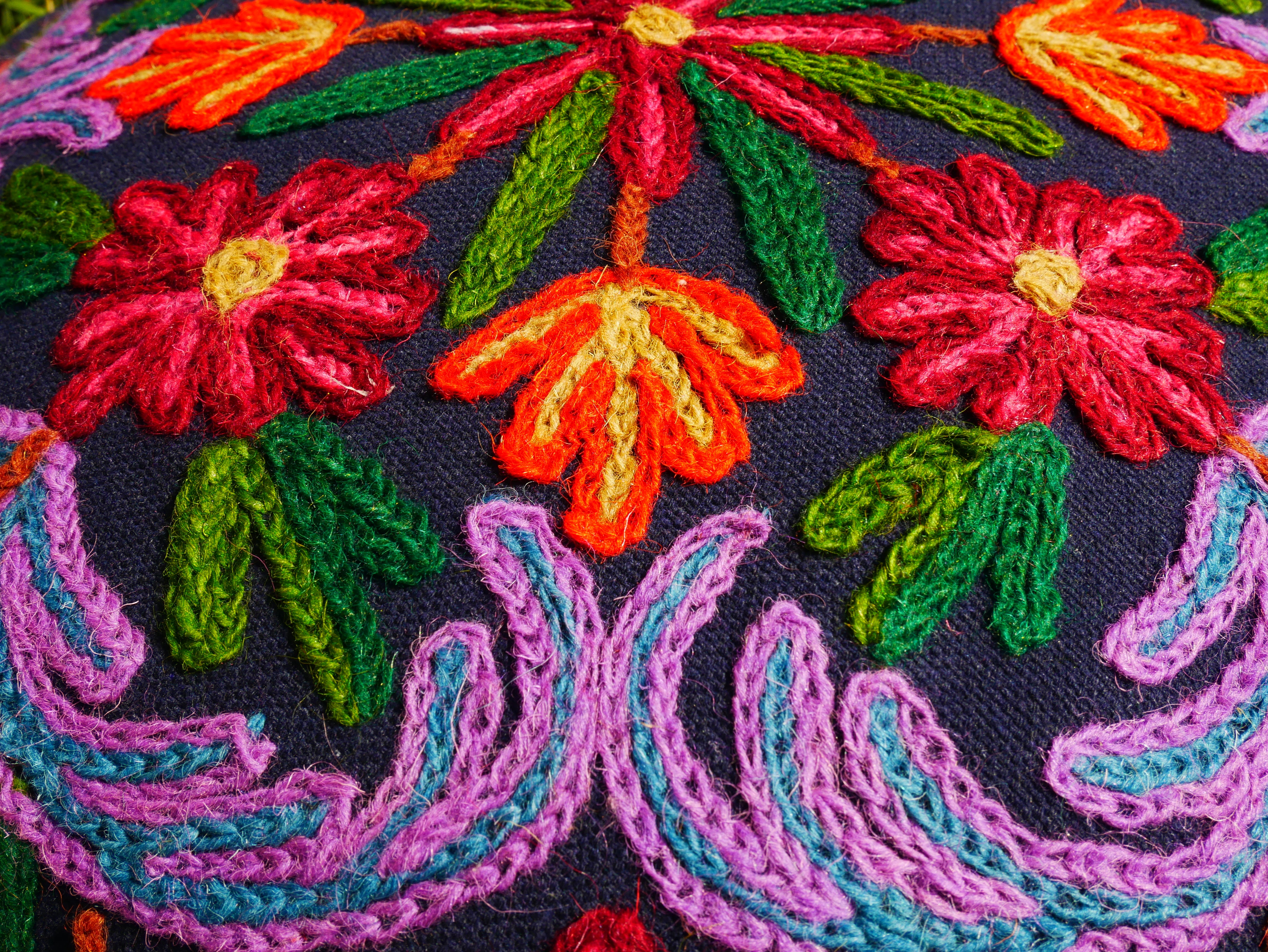 Kashmiri Meditation cushion Embroidery floor pillow cover, Hand embroidered flower Mandala - boho hippie floor seating | Cover only