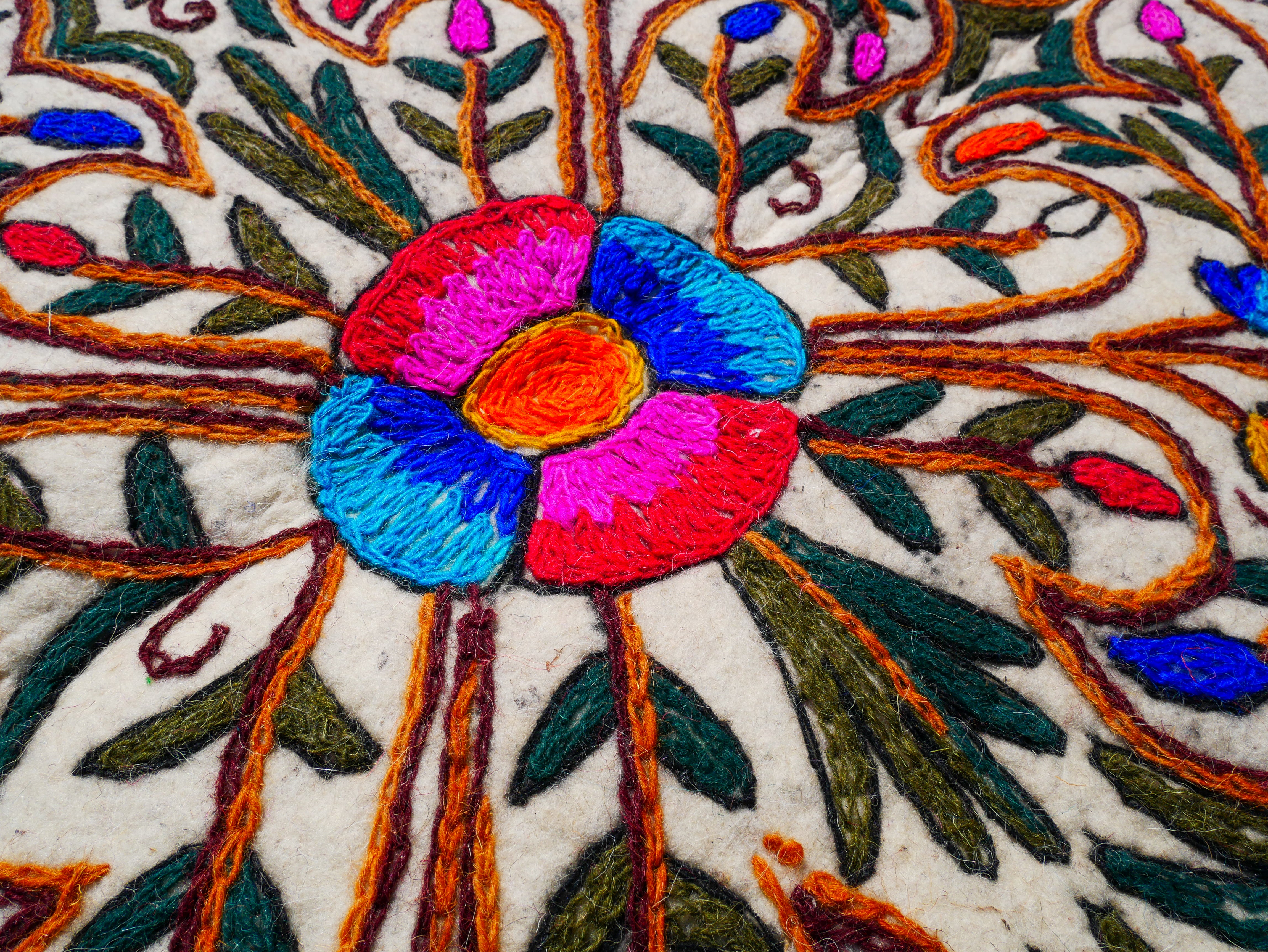 Alfombra artesanal de Cachemira, Namda afieltrado a mano de Cachemira | Alfombra de área bohemia bordada floral