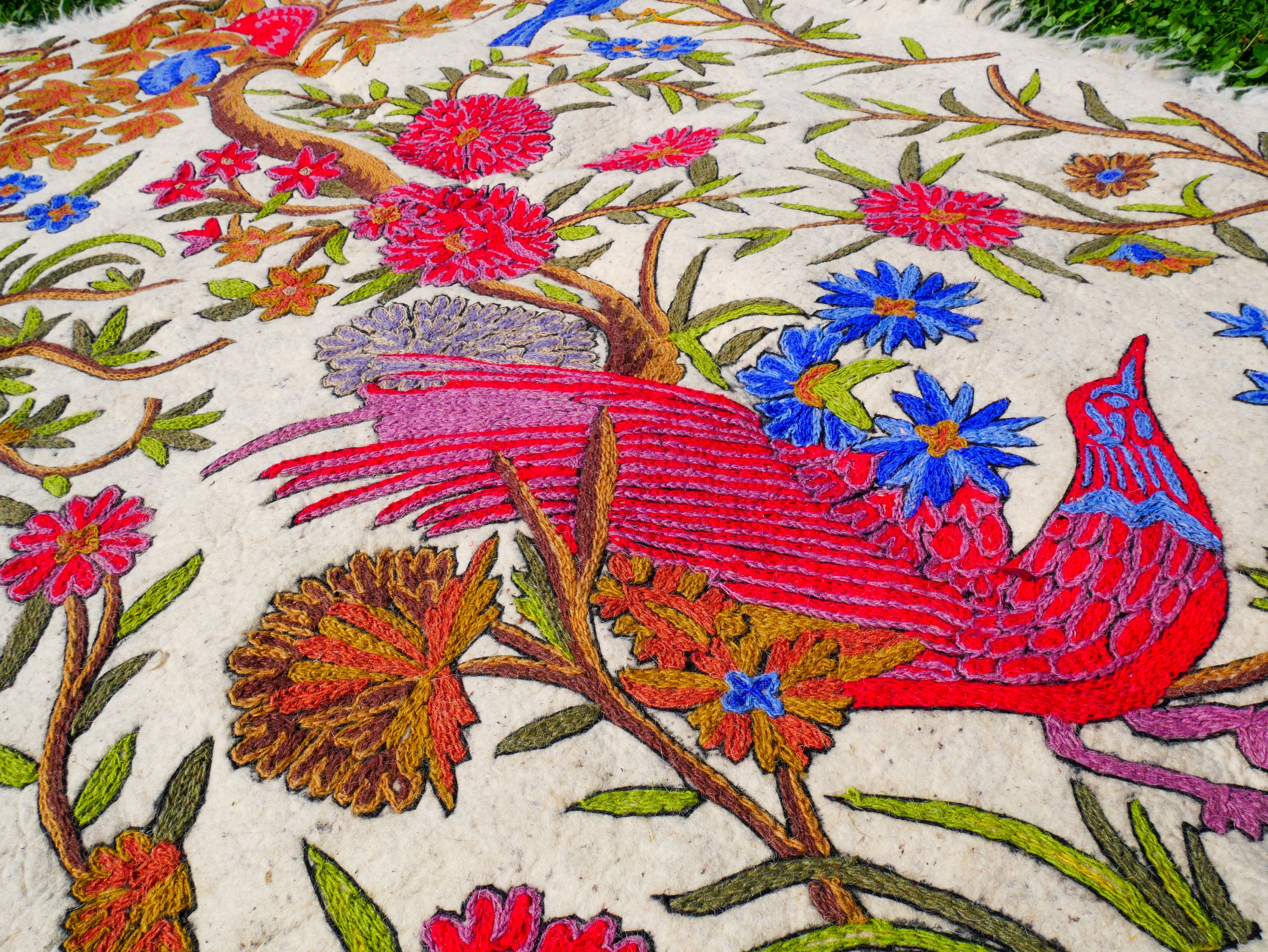 Amazing Artisan Rug Hand-Felted Namda From Kashmir | Floral Embroidered Boho Area Carpet