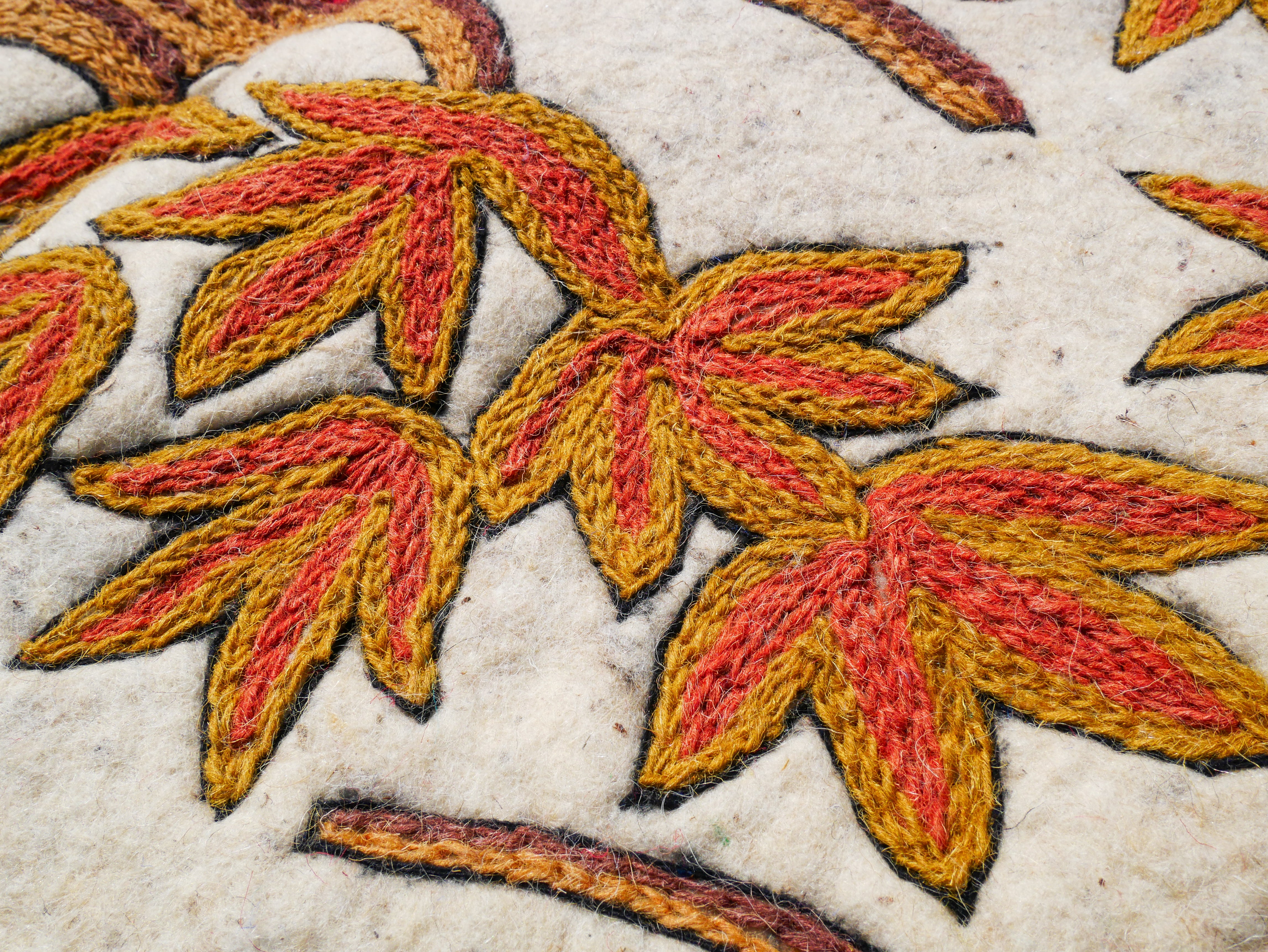 Amazing Artisan Rug Hand-Felted Namda From Kashmir | Floral Embroidered Boho Area Carpet