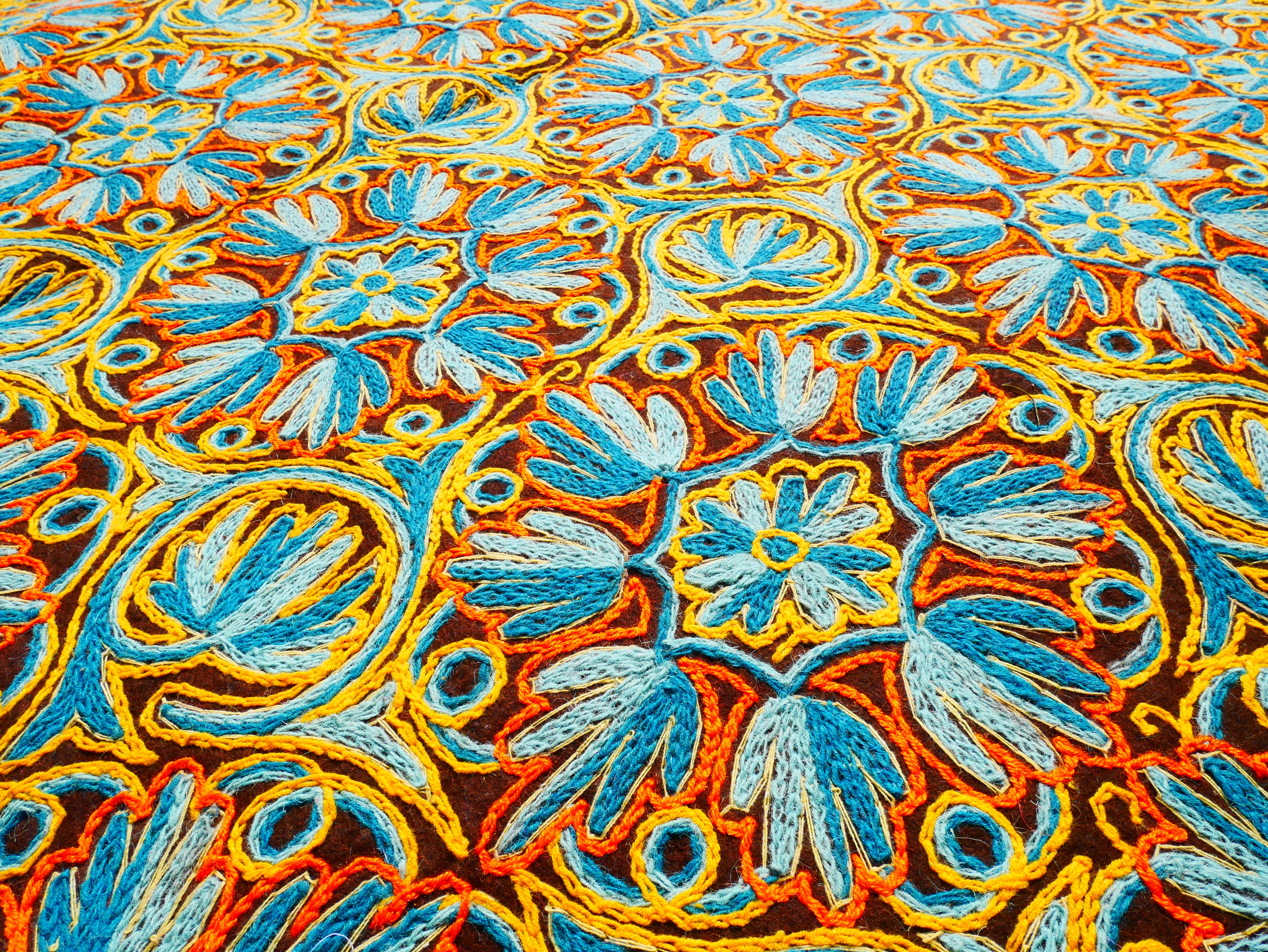Hand felted Kashmiri Namda rug 6x10 fully embroidered - soft bohemian bedroom rug