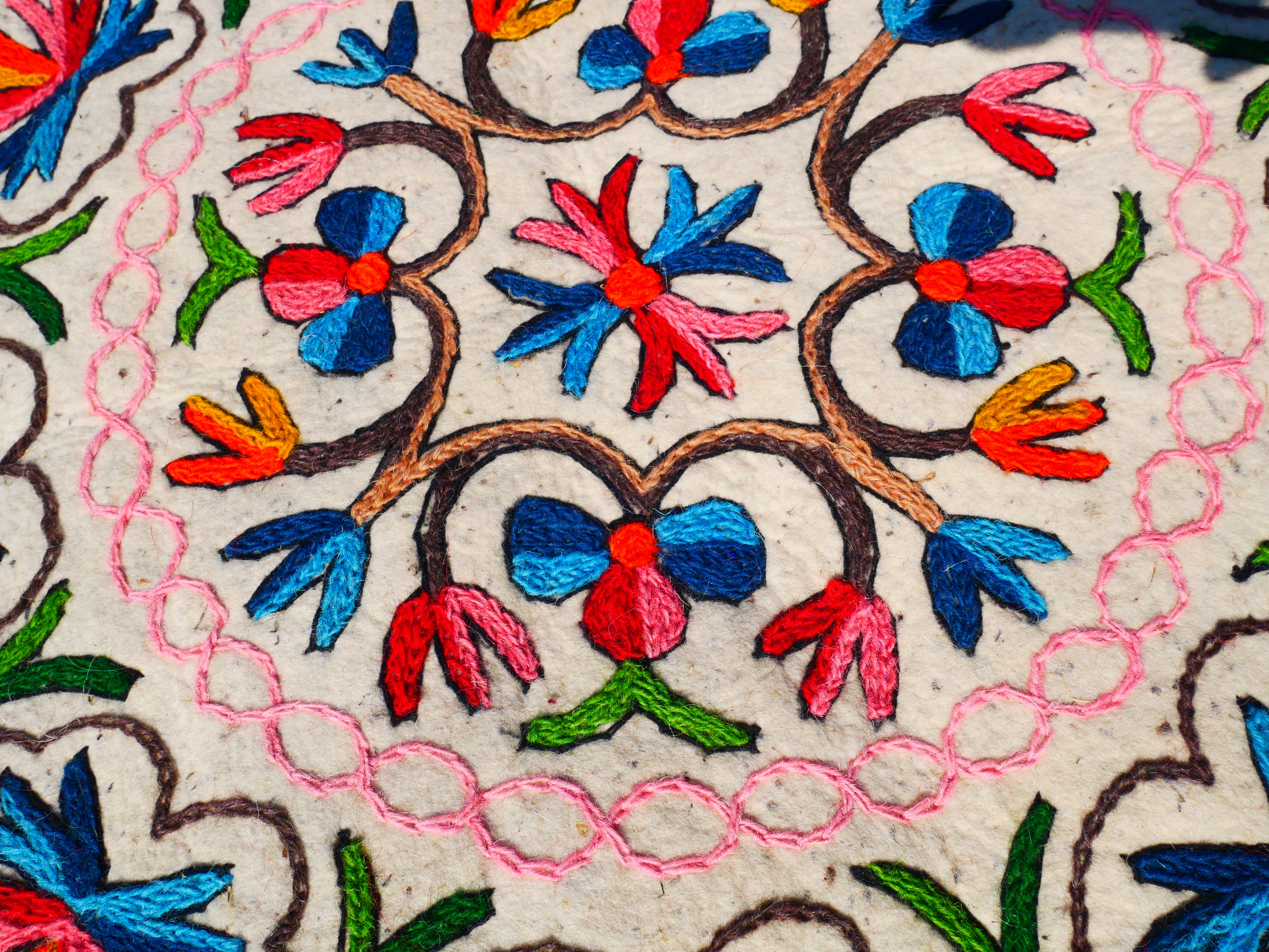 Alfombra Boho Mandala – Namda de lana artesanal de Cachemira, bordado colorido