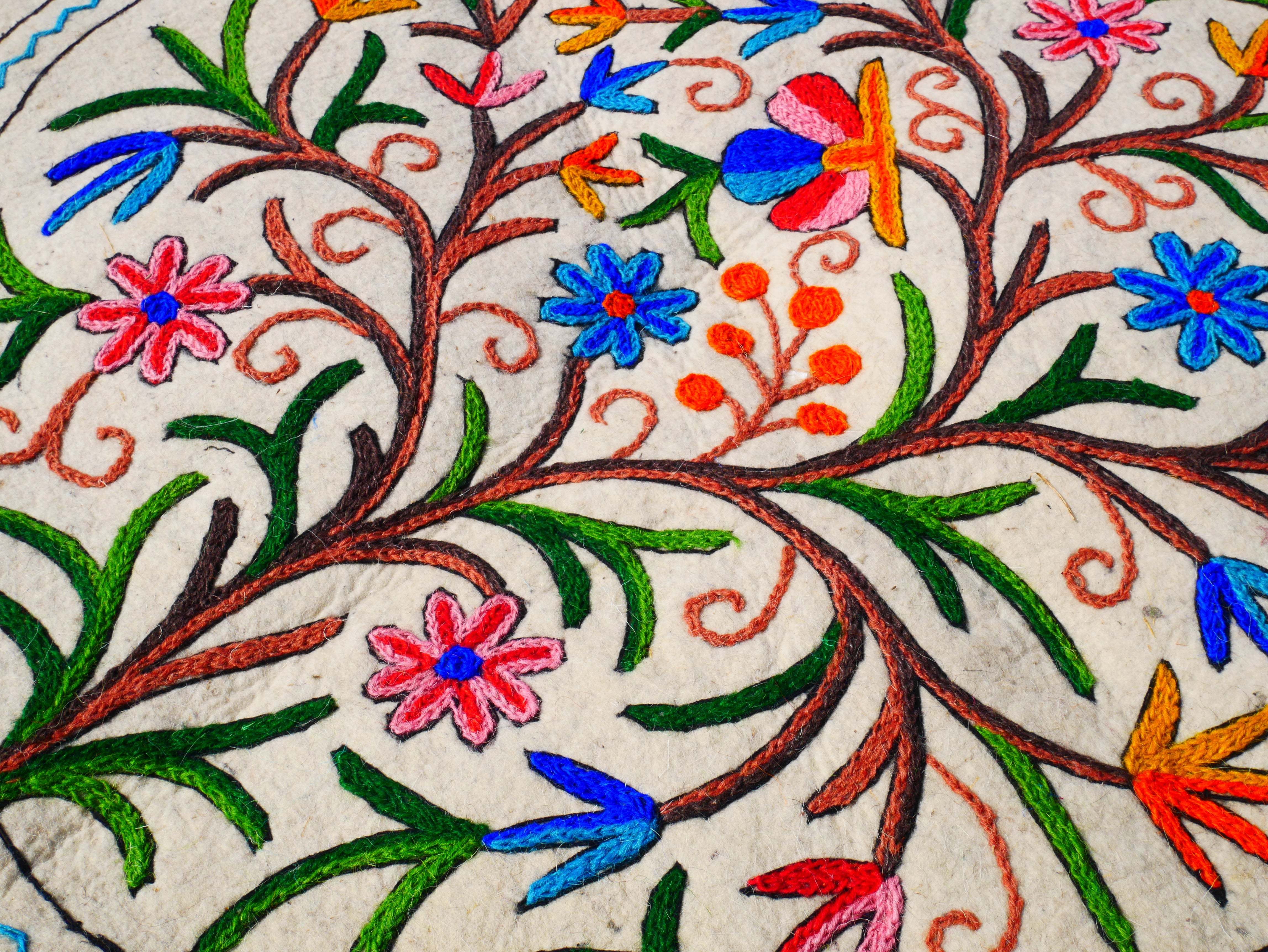 Alfombra Mandala Boho – Namda de Lana Artesanal de Cachemira, Decoración Colorida Bordada para el Hogar