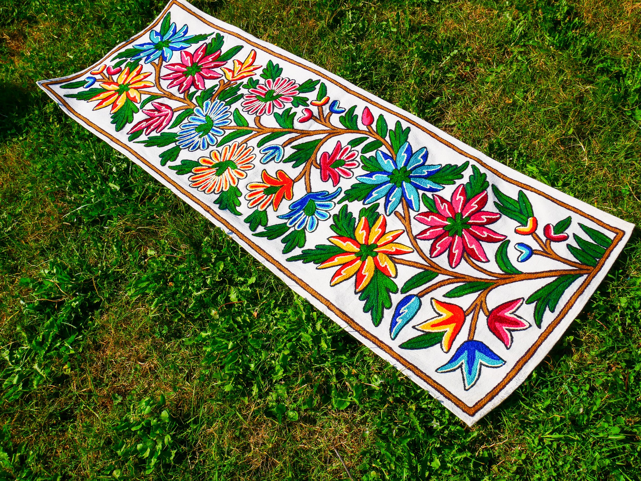 Boho table runner or wall hanging - Kashmiri Crewel embroidery - hand embroidered table decor